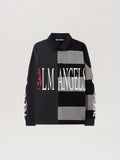 PALM ANGELS Flames Flag Polo Shirt BLACK - GREY MELANGE PMGC01BF25FAB001