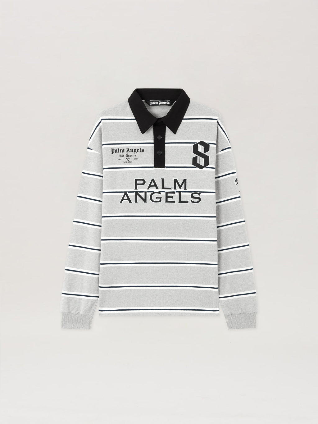 PALM ANGELS Palm Sport Long-Sleeved Polo Shirt MELANGE GREY BLACK PMGC01DS26FAB001