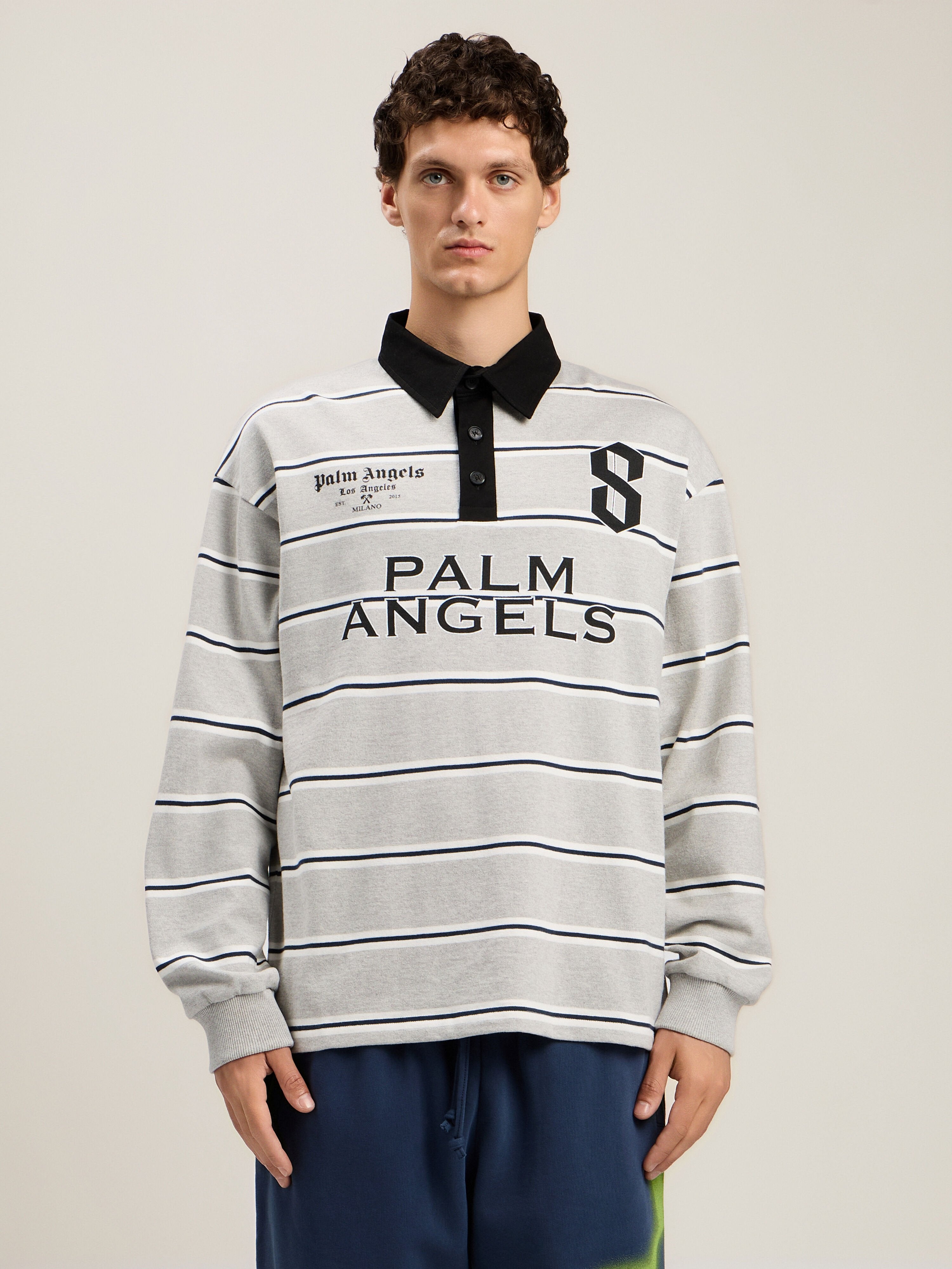 PALM ANGELS Palm Sport Long-Sleeved Polo Shirt MELANGE GREY BLACK PMGC01DS26FAB001