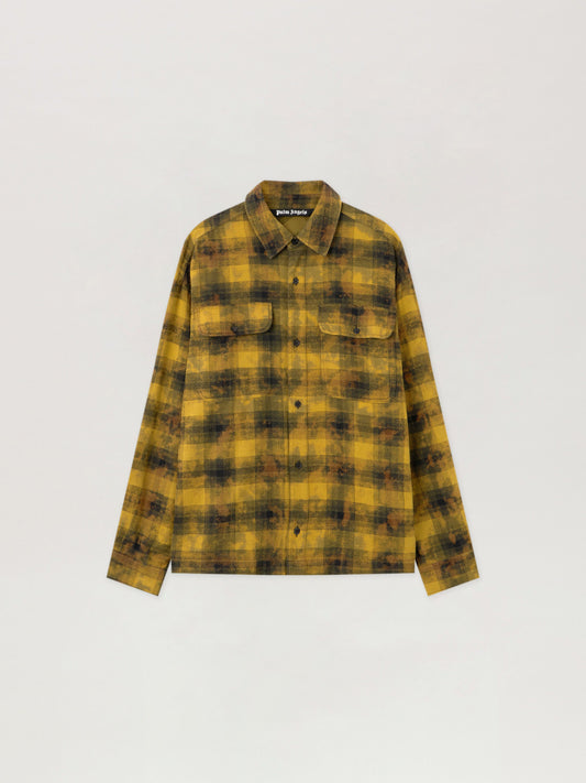 PALM ANGELS Curved Logo Check Shirt ARMY GREEN - BLACK PMGE043F25FAB002