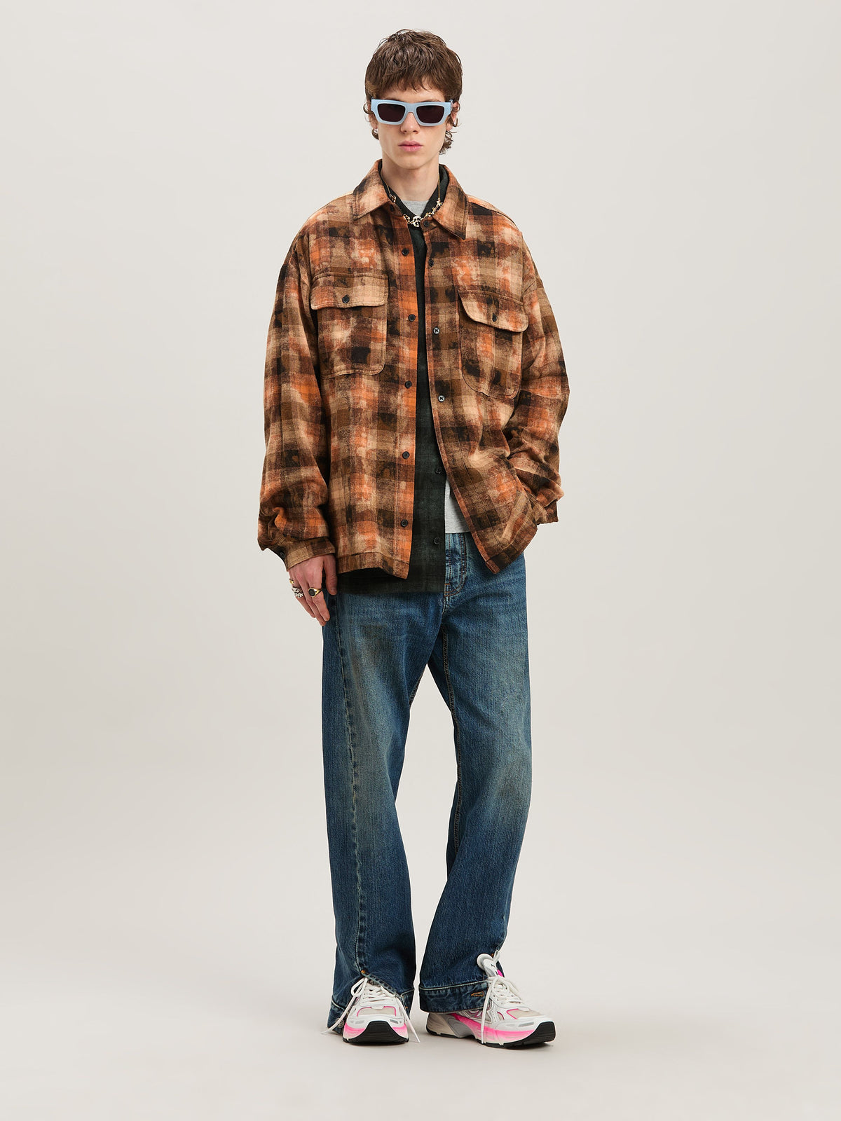 PALM ANGELS  BEAR IN MIND CHECK SHIRT LS ORANGE - BRO ORANGE - BROWN PMGE043S25FAB001