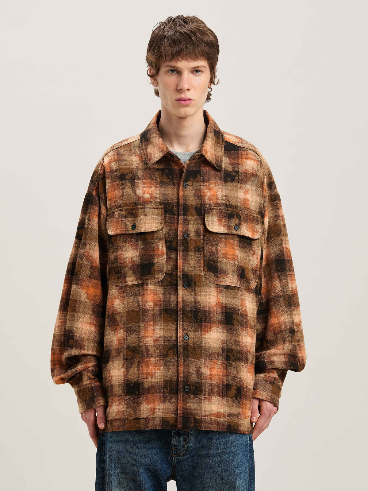 PALM ANGELS  BEAR IN MIND CHECK SHIRT LS ORANGE - BRO ORANGE - BROWN PMGE043S25FAB001