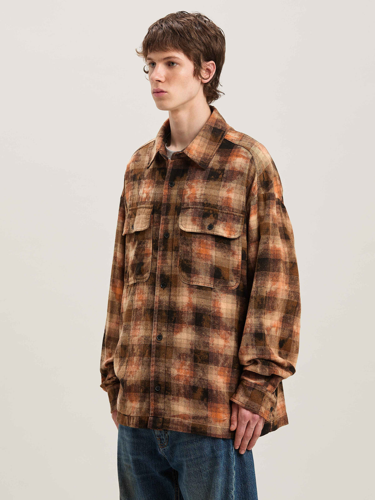 PALM ANGELS  BEAR IN MIND CHECK SHIRT LS ORANGE - BRO ORANGE - BROWN PMGE043S25FAB001