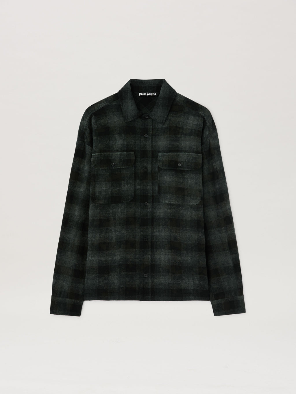 PALM ANGELS  M CURVED LOGO CHECK SHIRT LS MILITARY GR MILITARY GREEN - OFF WHITE PMGE043S25FAB002