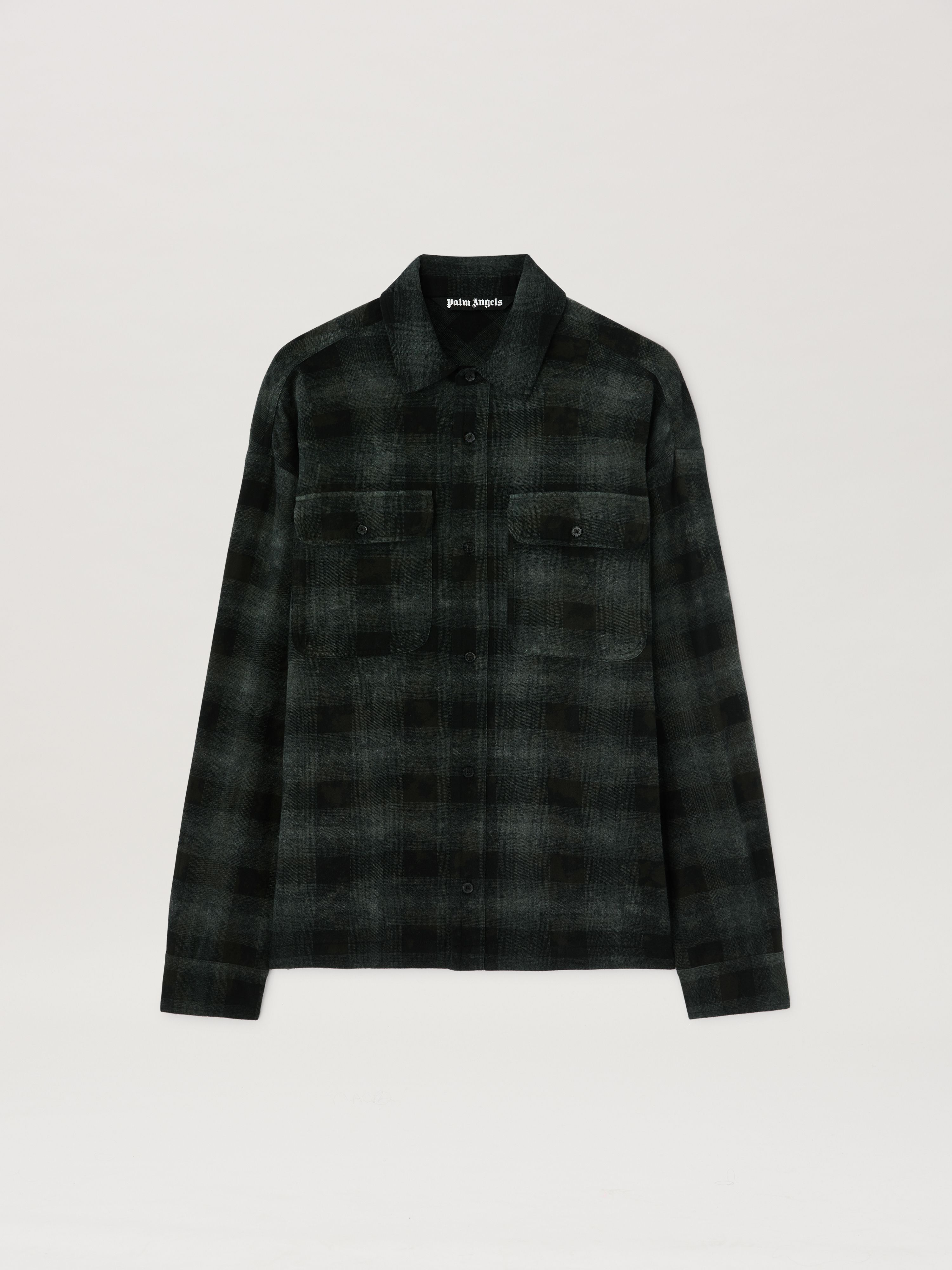 PALM ANGELS  M CURVED LOGO CHECK SHIRT LS MILITARY GR MILITARY GREEN - OFF WHITE PMGE043S25FAB002