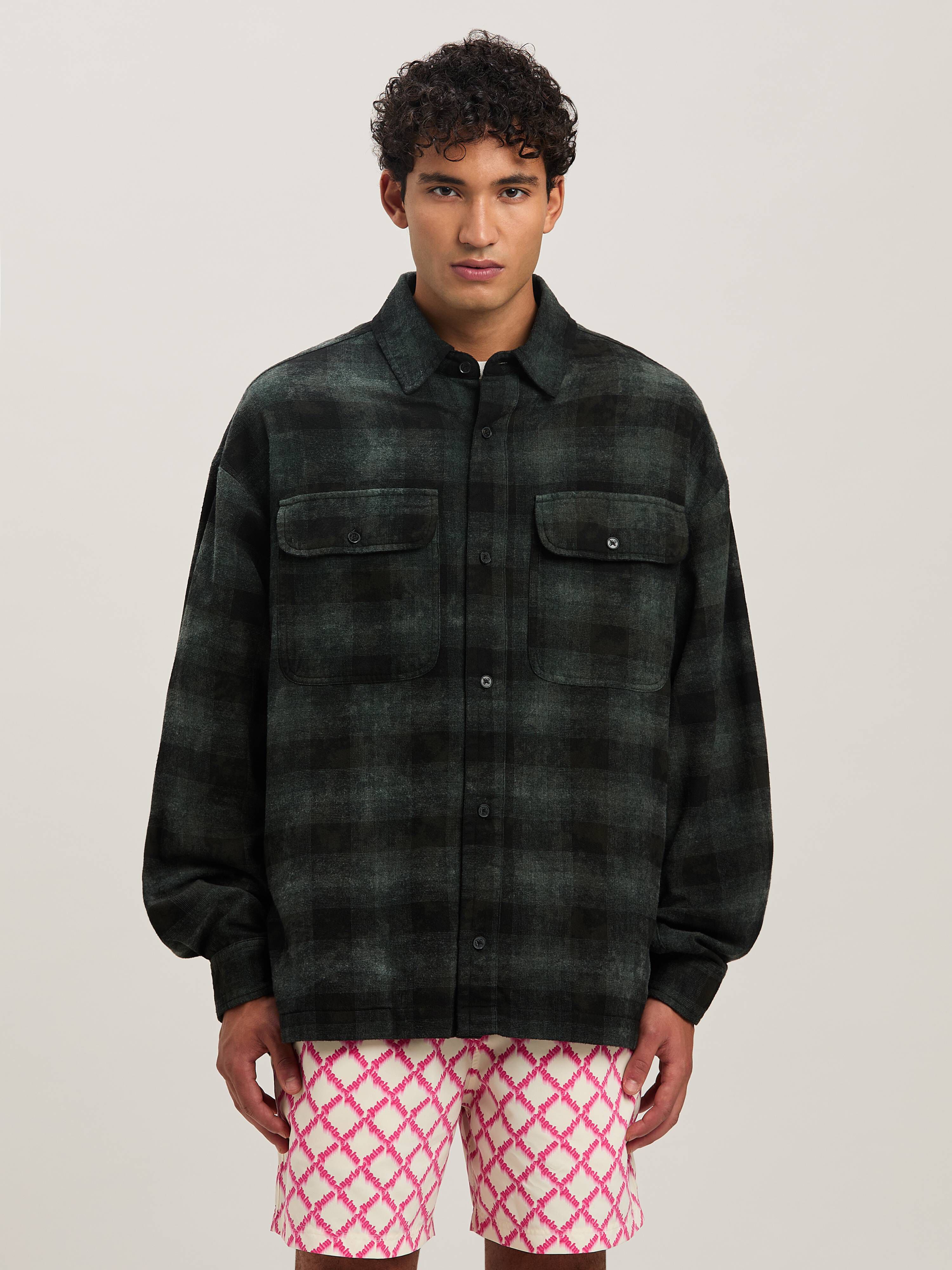 PALM ANGELS  M CURVED LOGO CHECK SHIRT LS MILITARY GR MILITARY GREEN - OFF WHITE PMGE043S25FAB002