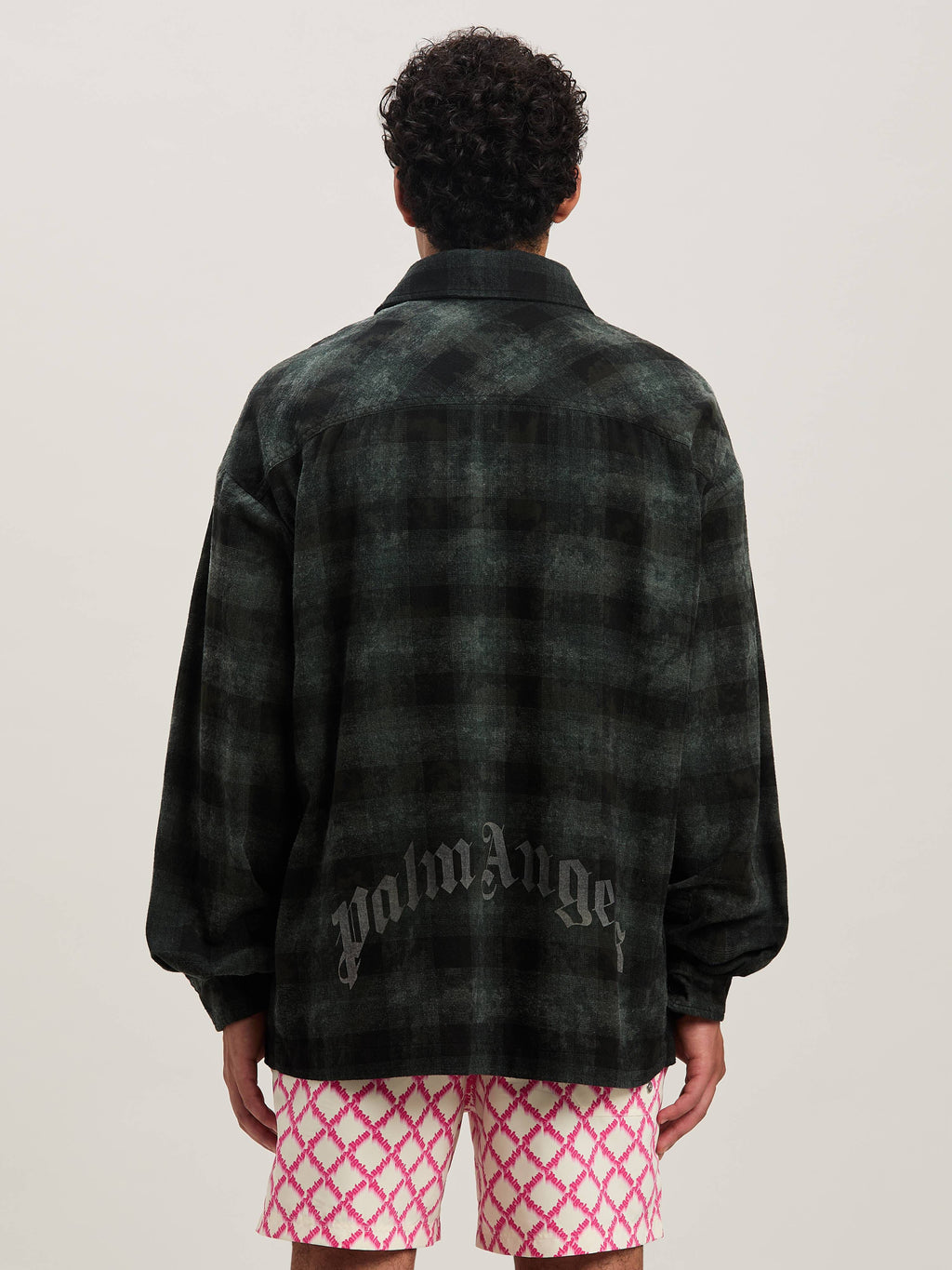 PALM ANGELS  M CURVED LOGO CHECK SHIRT LS MILITARY GR MILITARY GREEN - OFF WHITE PMGE043S25FAB002