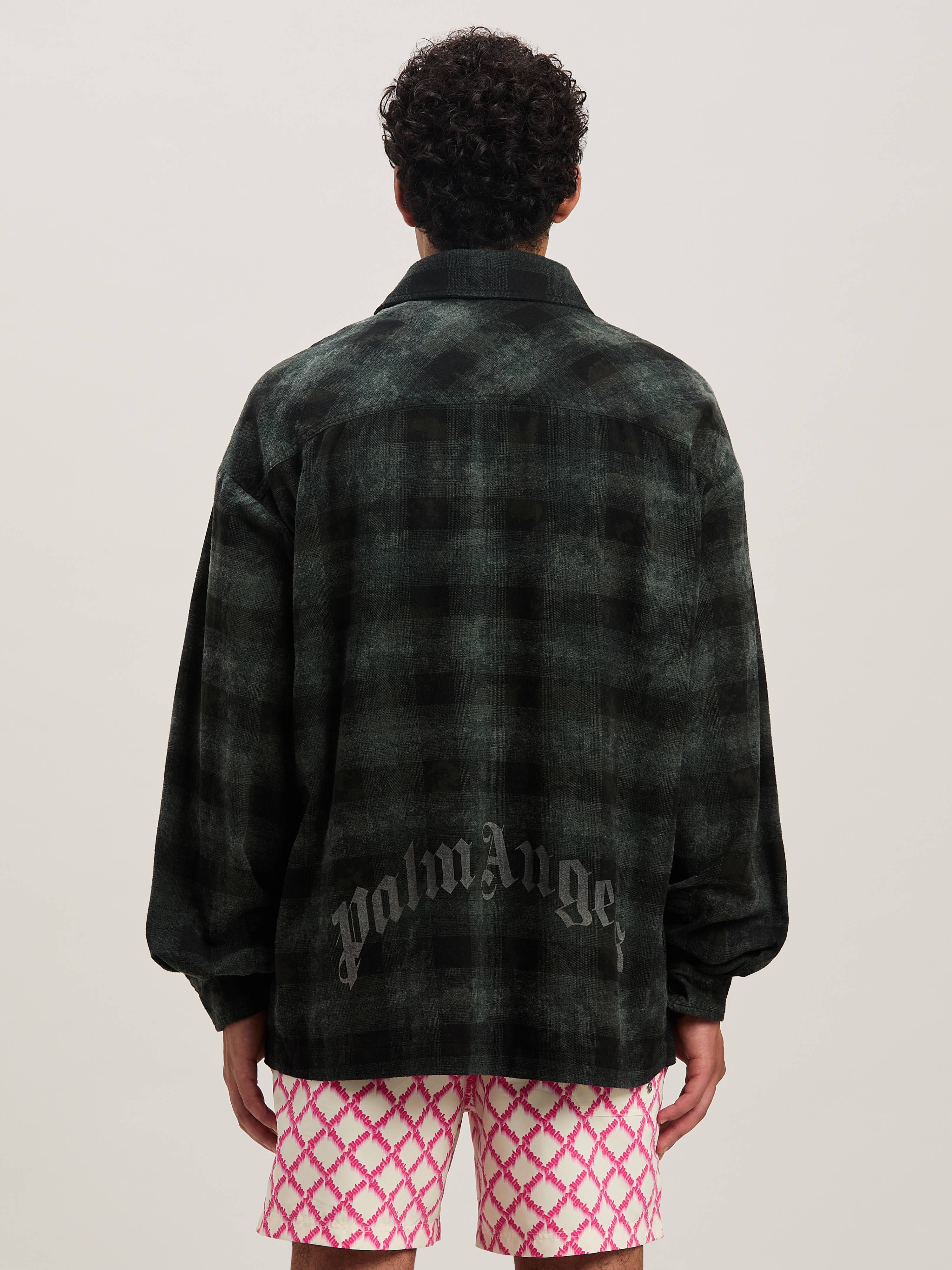 PALM ANGELS  M CURVED LOGO CHECK SHIRT LS MILITARY GR MILITARY GREEN - OFF WHITE PMGE043S25FAB002