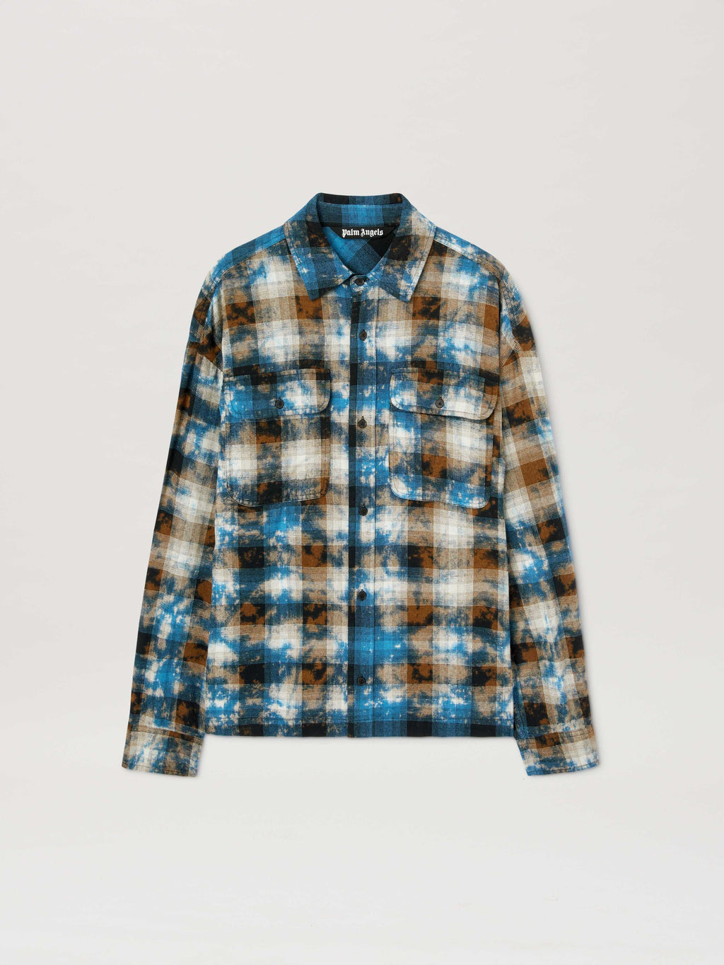 PALM ANGELS  CURVED LOGO CHECK SHIRT LS LIGHT BLUE - LIGHT BLUE - OFF WHITE PMGE043S25FAB003