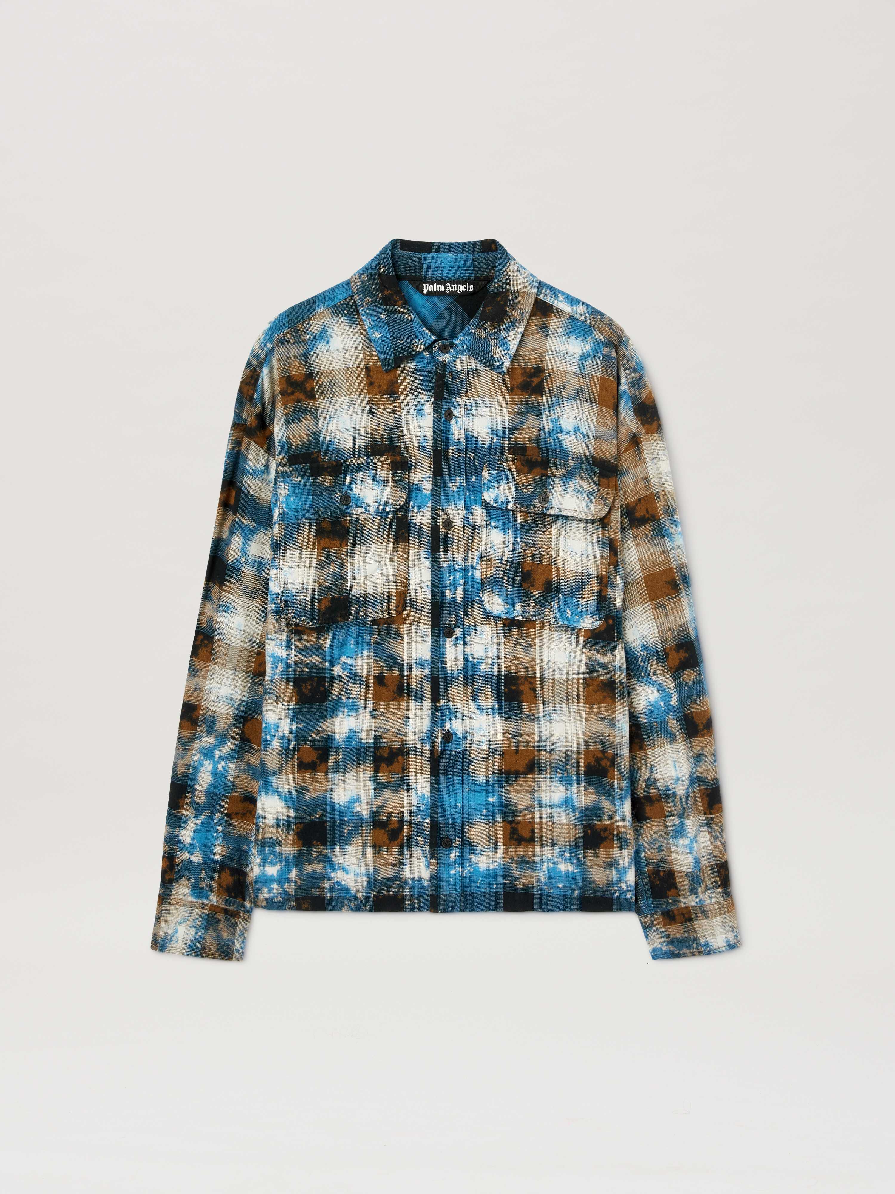 PALM ANGELS  CURVED LOGO CHECK SHIRT LS LIGHT BLUE - LIGHT BLUE - OFF WHITE PMGE043S25FAB003