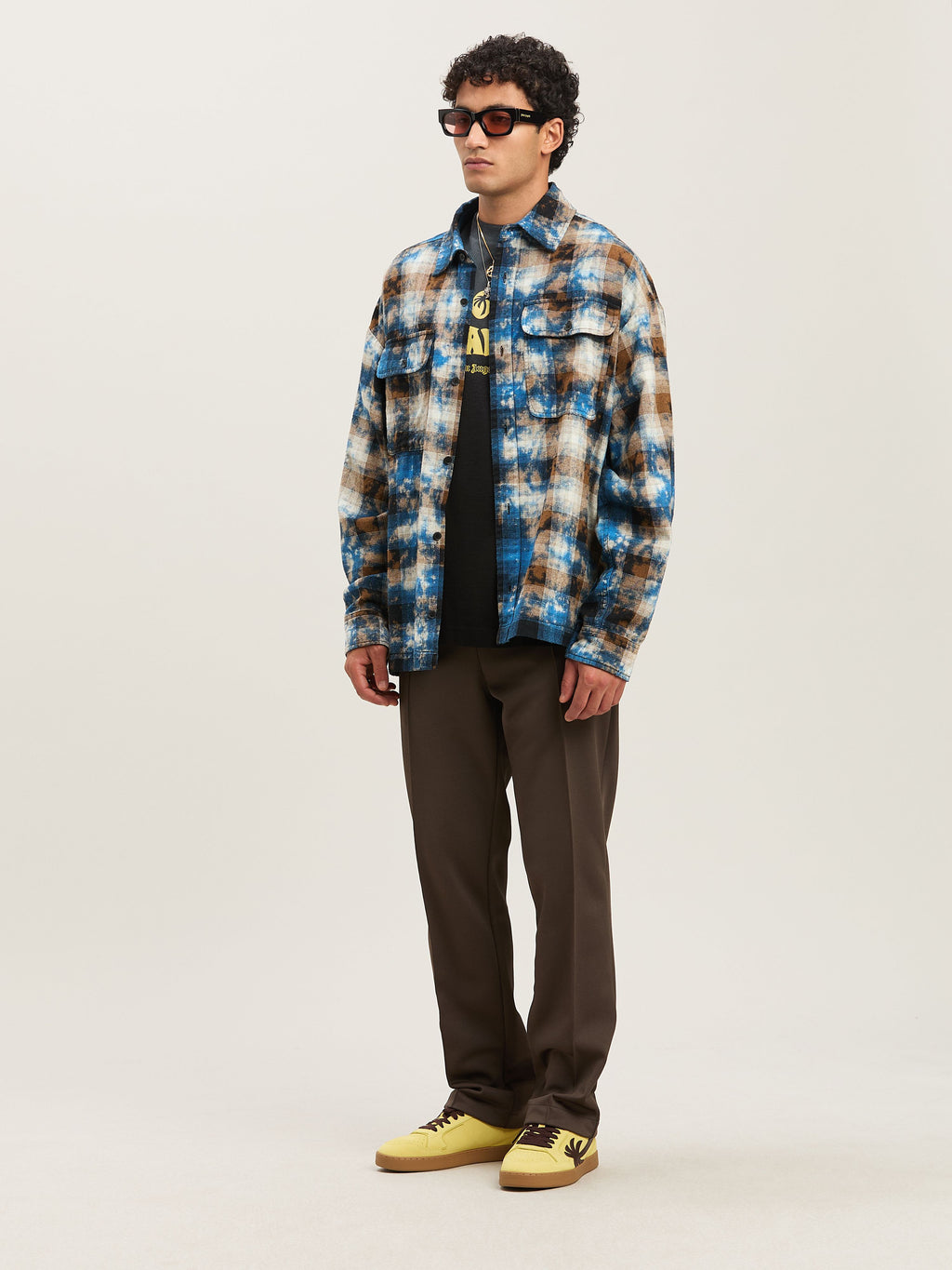 PALM ANGELS  CURVED LOGO CHECK SHIRT LS LIGHT BLUE - LIGHT BLUE - OFF WHITE PMGE043S25FAB003