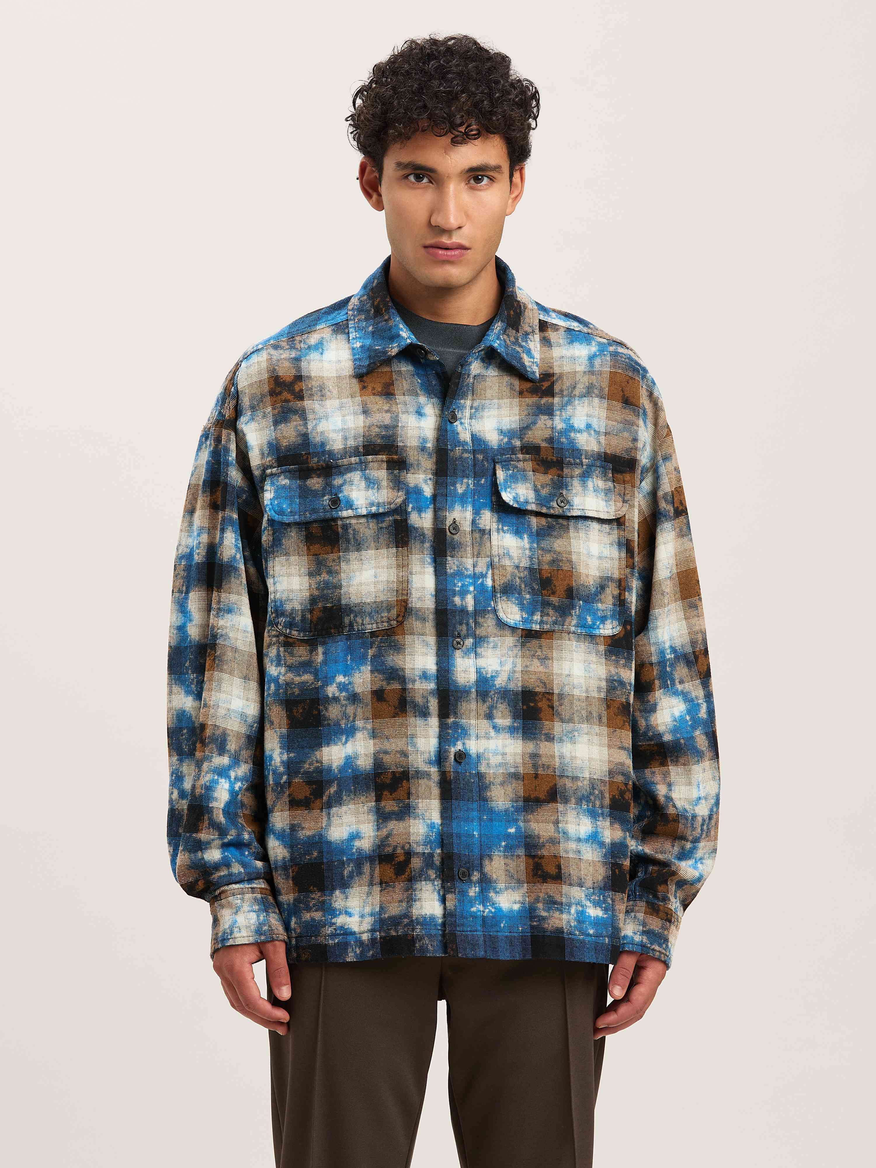 PALM ANGELS  CURVED LOGO CHECK SHIRT LS LIGHT BLUE - LIGHT BLUE - OFF WHITE PMGE043S25FAB003