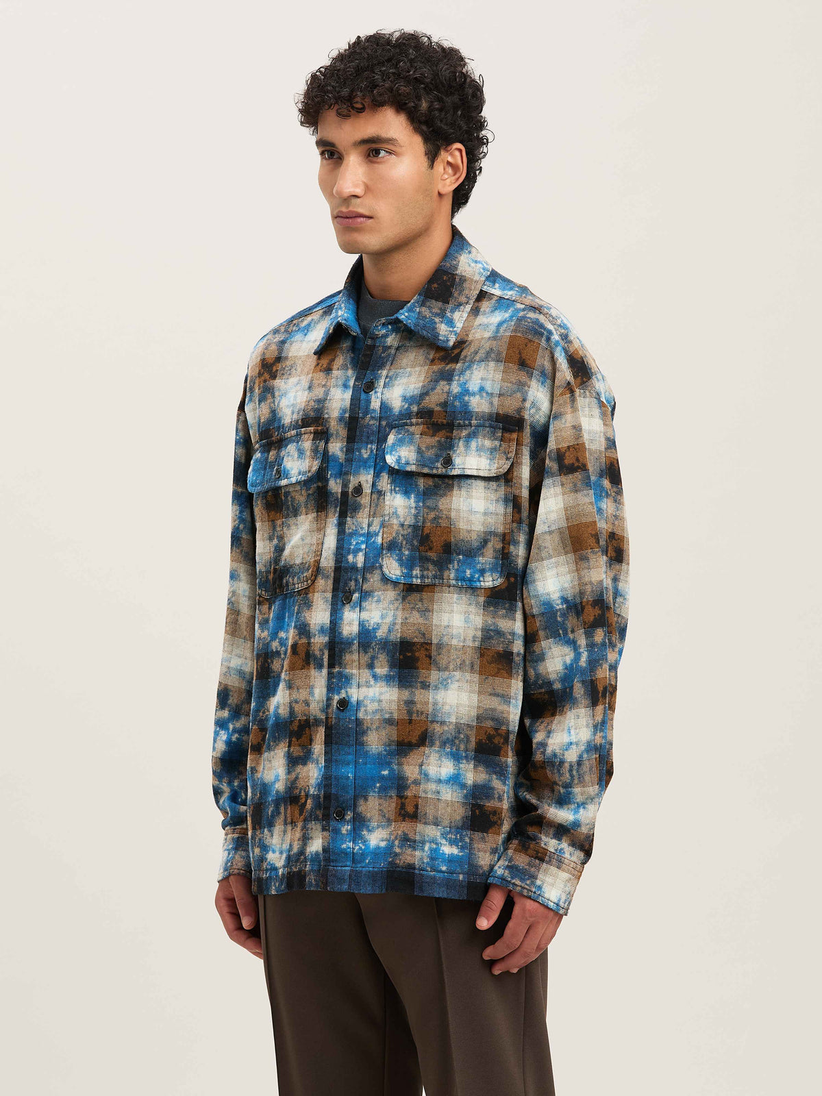 PALM ANGELS  CURVED LOGO CHECK SHIRT LS LIGHT BLUE - LIGHT BLUE - OFF WHITE PMGE043S25FAB003