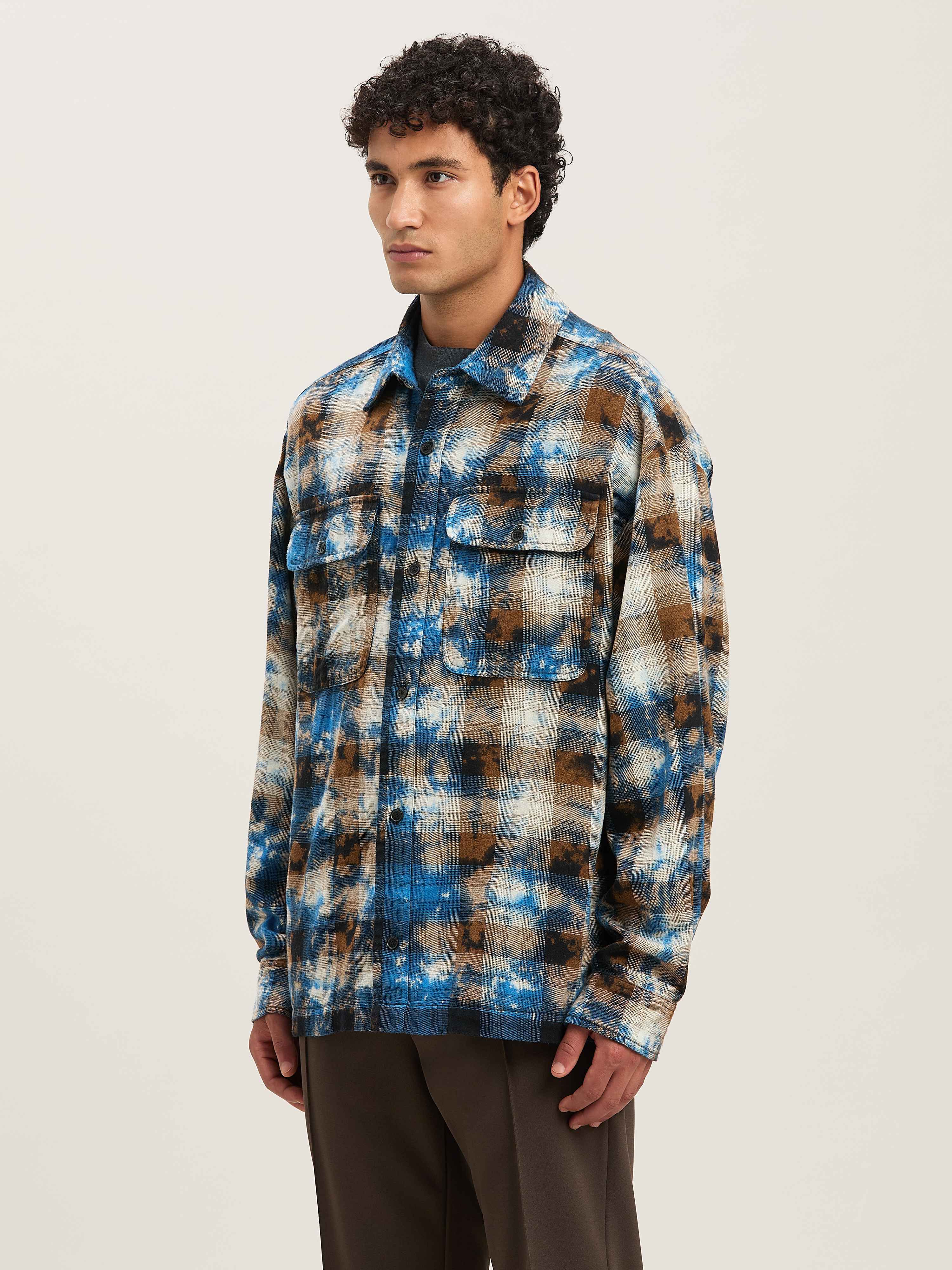 PALM ANGELS  CURVED LOGO CHECK SHIRT LS LIGHT BLUE - LIGHT BLUE - OFF WHITE PMGE043S25FAB003