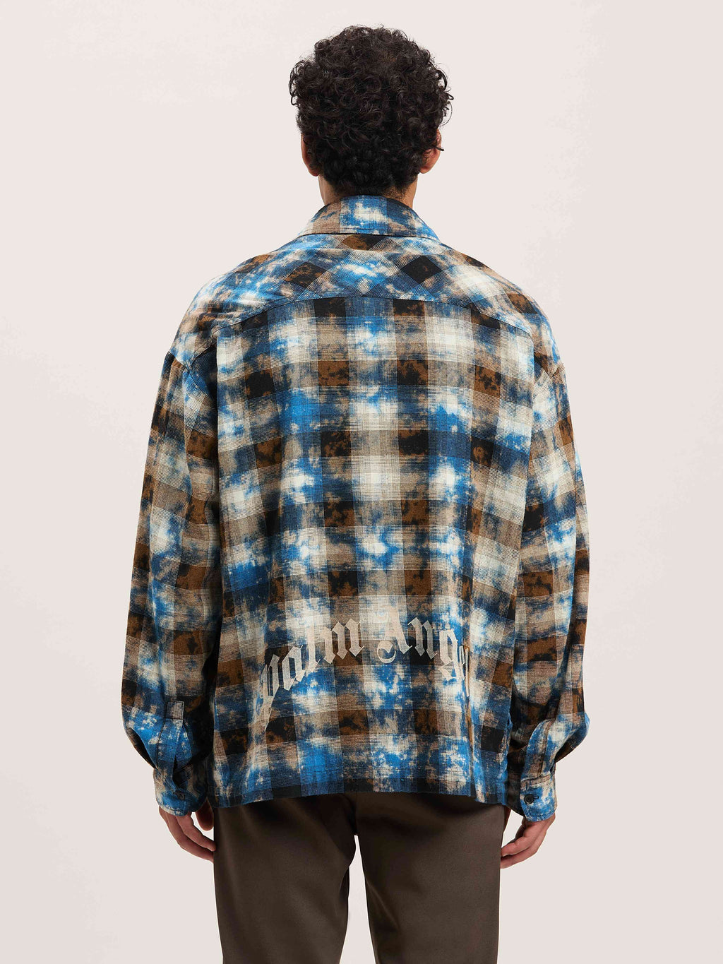 PALM ANGELS  CURVED LOGO CHECK SHIRT LS LIGHT BLUE - LIGHT BLUE - OFF WHITE PMGE043S25FAB003
