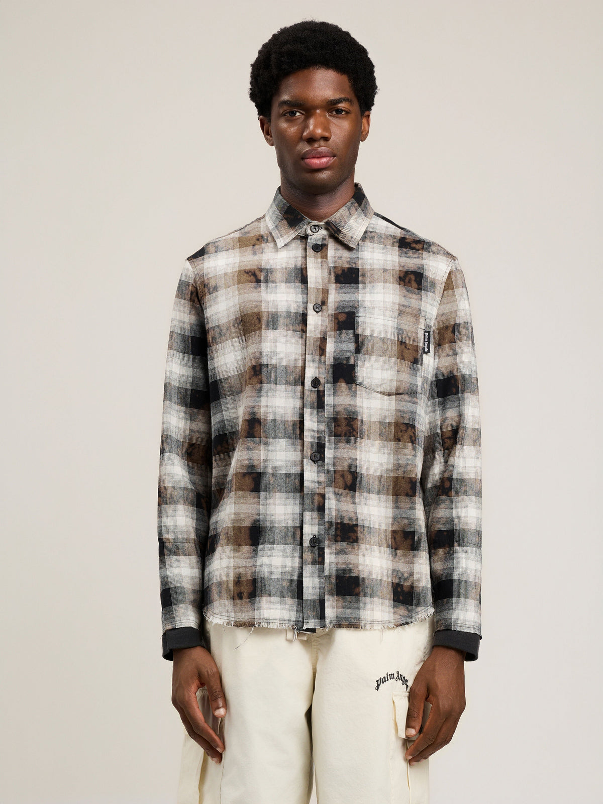 PALM ANGELS Classic Logo Check Shirt BLACK OFF WHITE PMGE04DS26FAB001