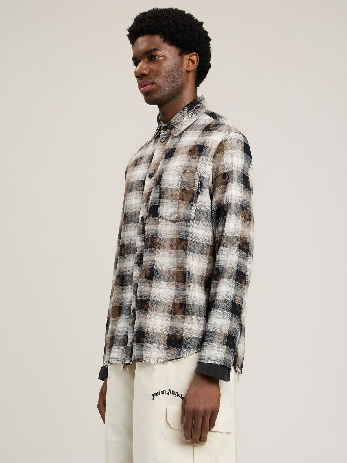 PALM ANGELS Classic Logo Check Shirt BLACK OFF WHITE PMGE04DS26FAB001
