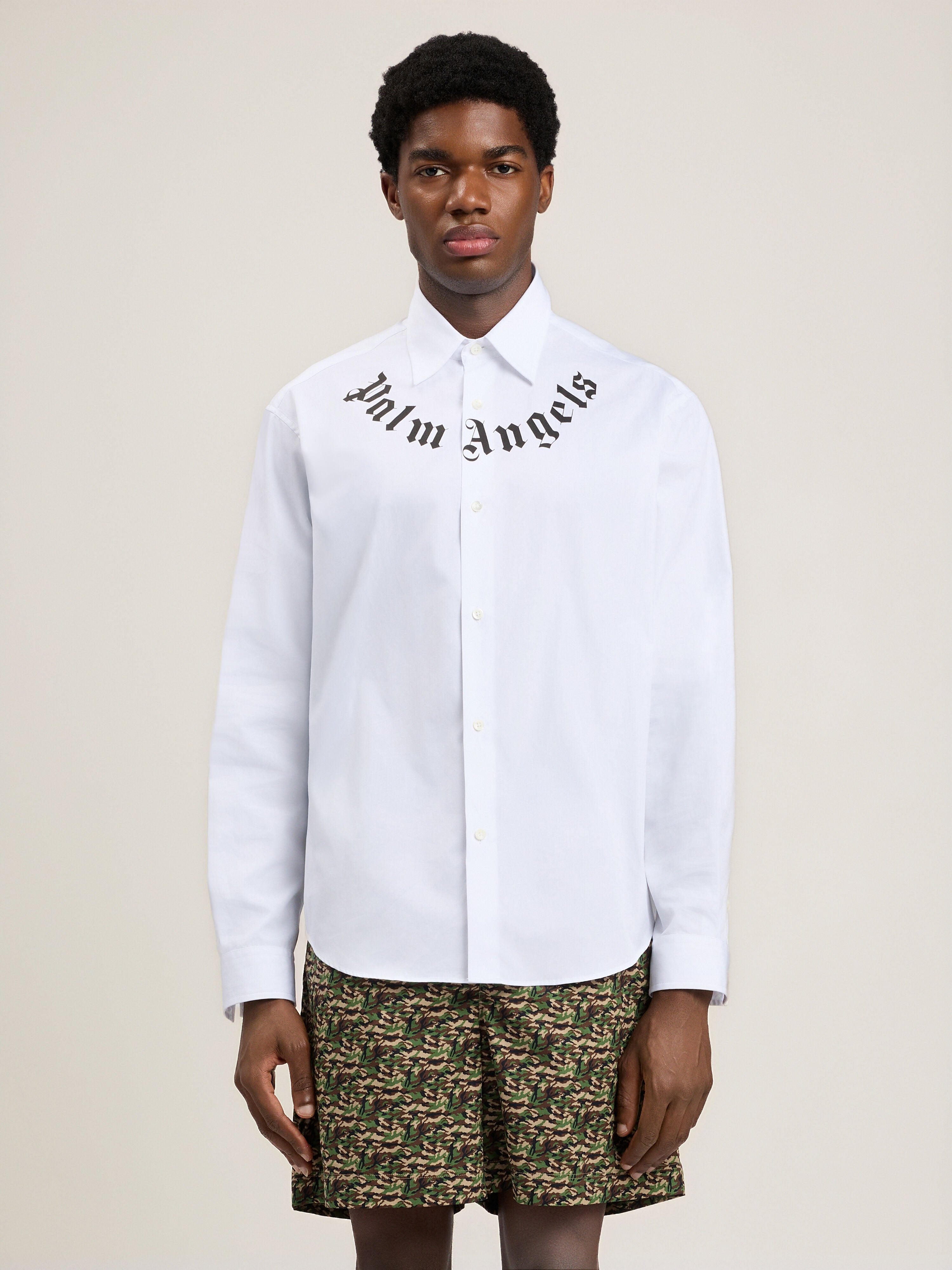 PALM ANGELS Neck Logo Shirt OFF WHITE BLACK PMGE04KS26FAB001