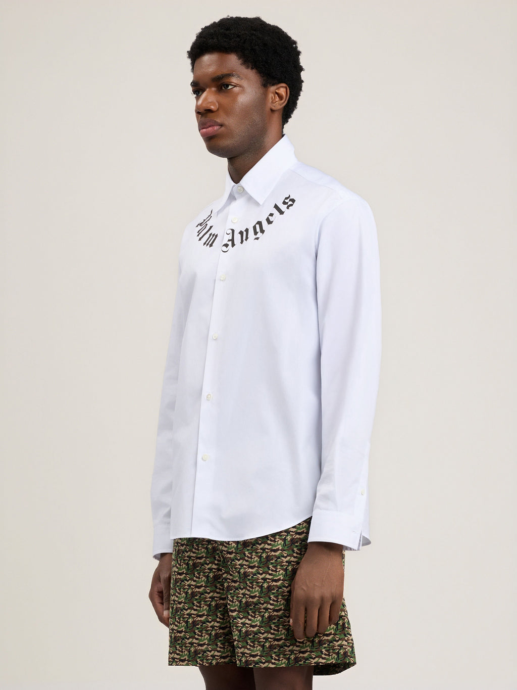 PALM ANGELS Neck Logo Shirt OFF WHITE BLACK PMGE04KS26FAB001