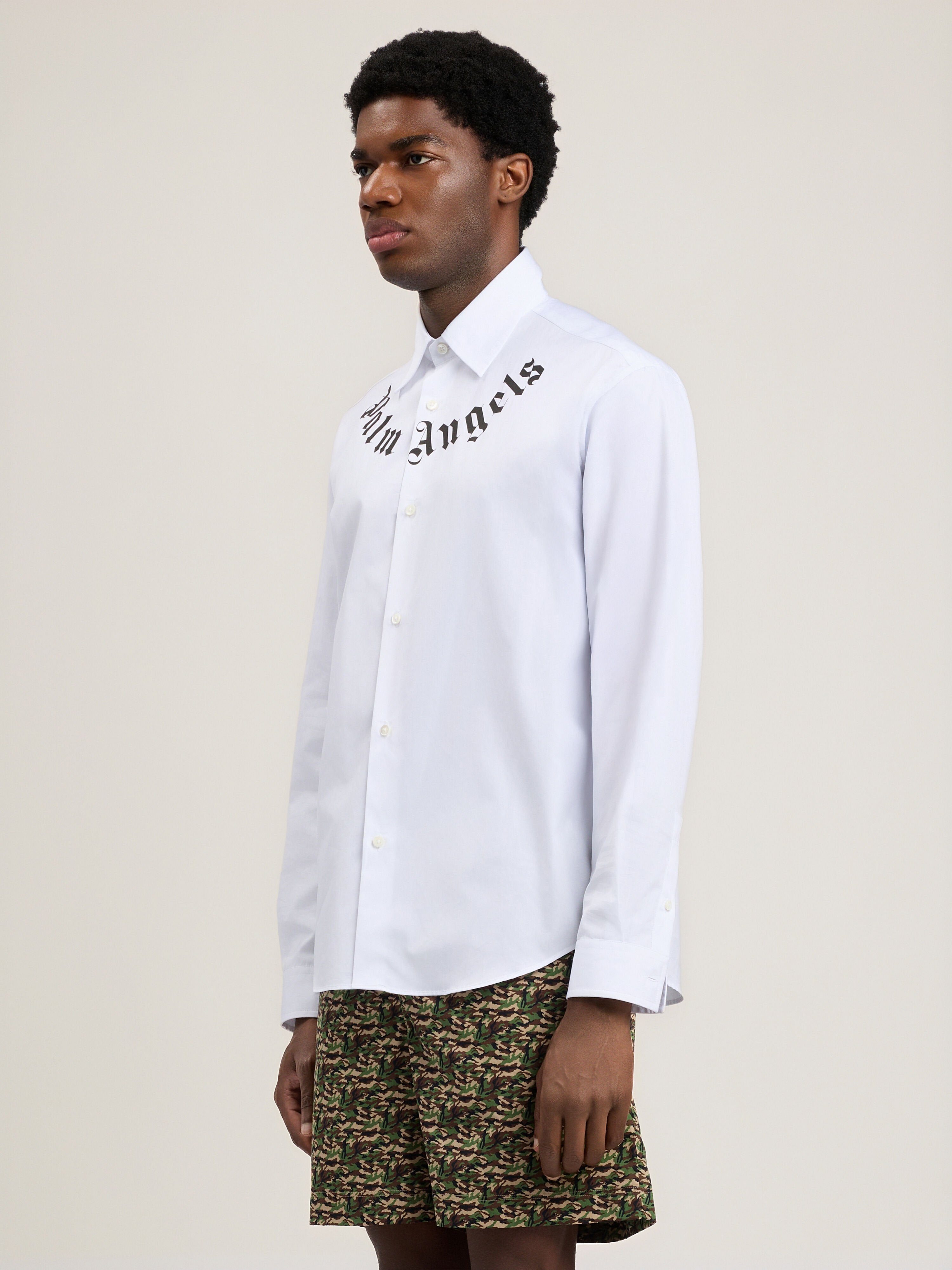PALM ANGELS Neck Logo Shirt OFF WHITE BLACK PMGE04KS26FAB001