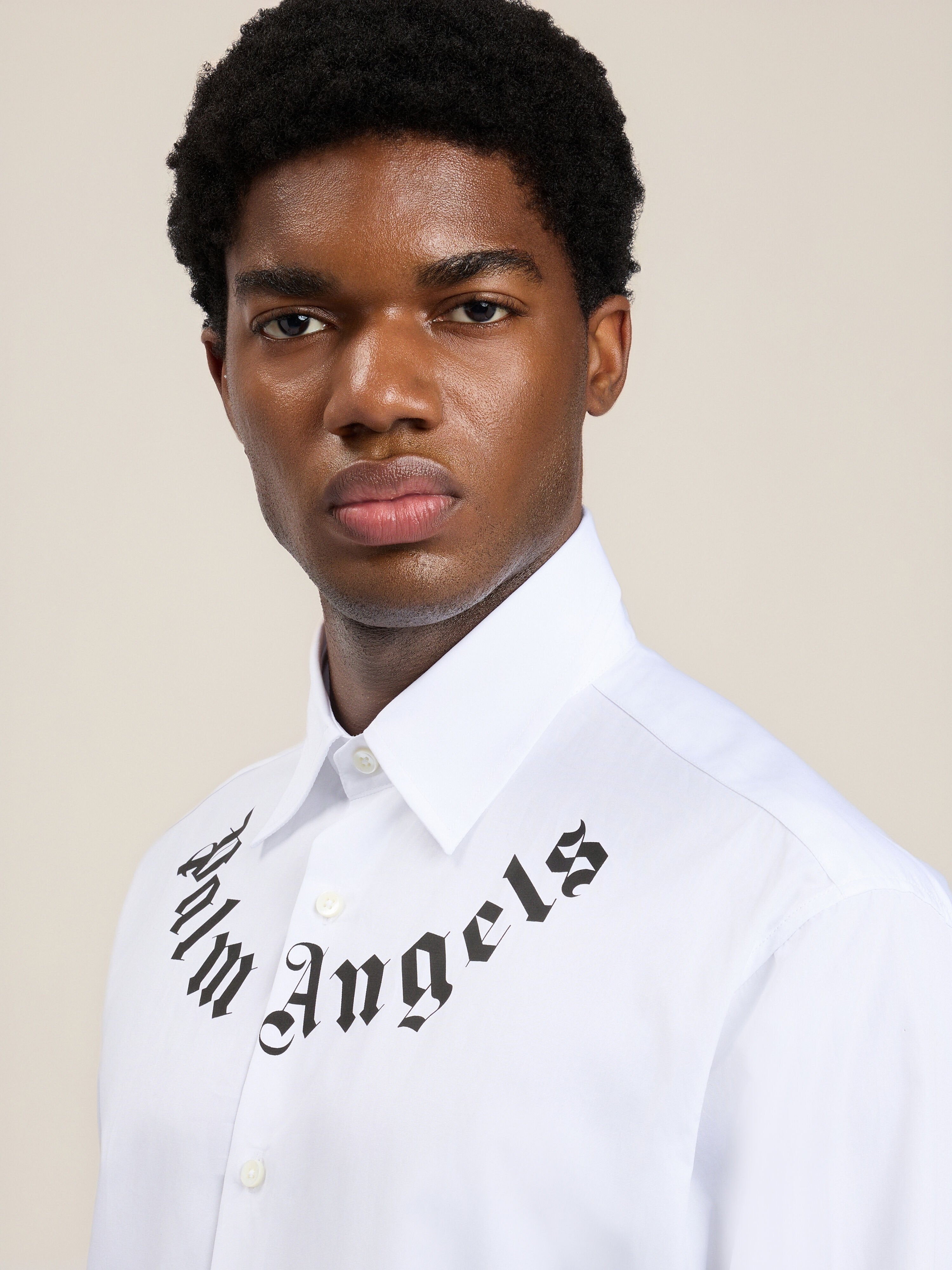 PALM ANGELS Neck Logo Shirt OFF WHITE BLACK PMGE04KS26FAB001