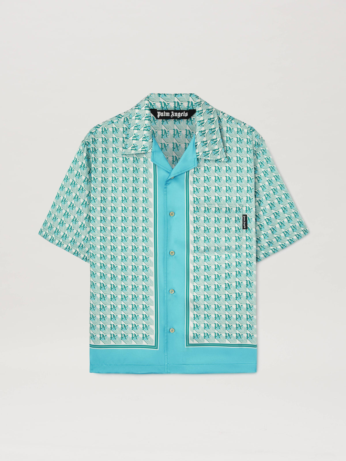 PALM ANGELS  PA DIAMONDS BOWLING SHIRT SS GREEN - IVO GREEN - IVORY PMGG005S25FAB001