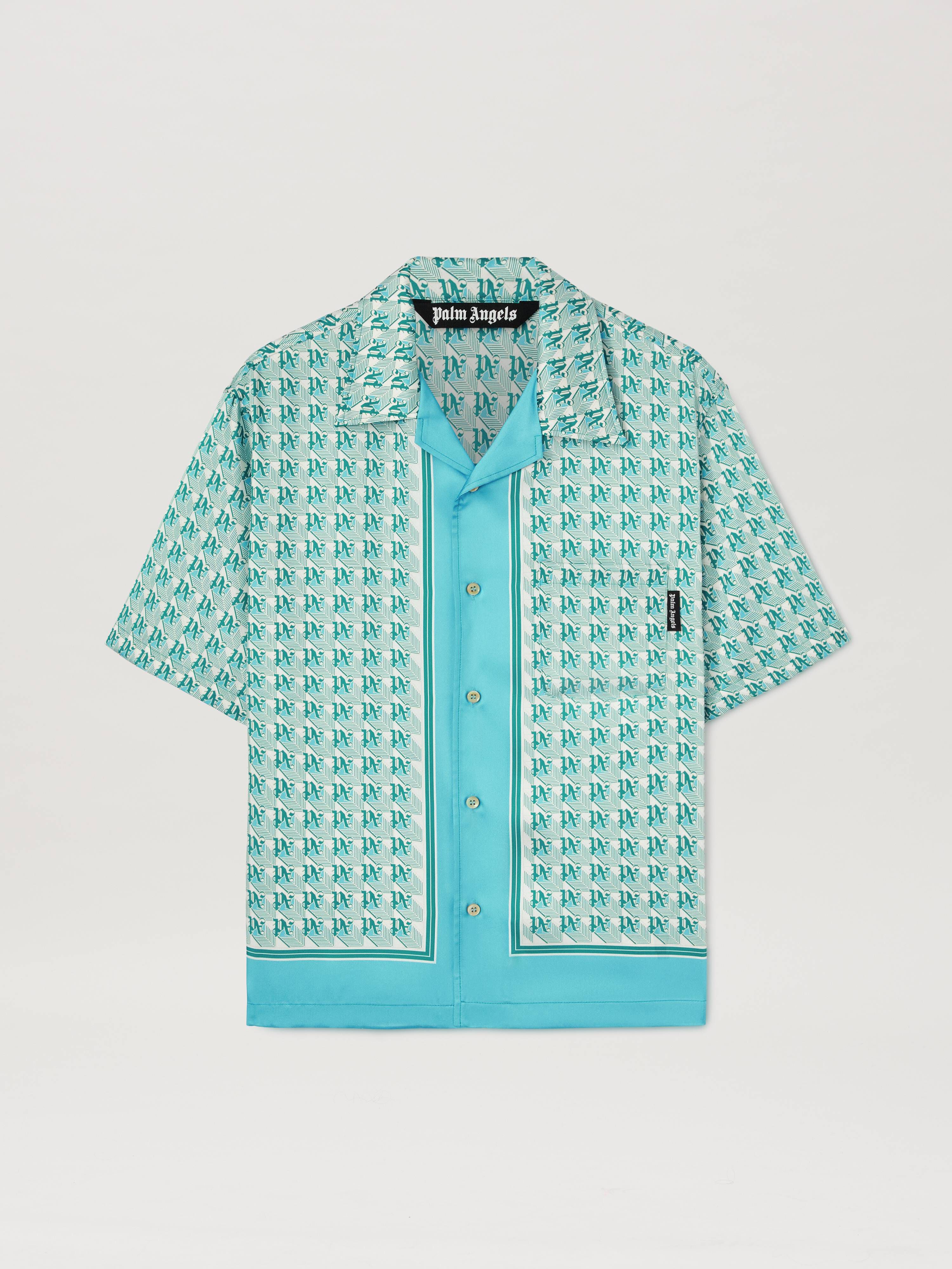 PALM ANGELS  PA DIAMONDS BOWLING SHIRT SS GREEN - IVO GREEN - IVORY PMGG005S25FAB001