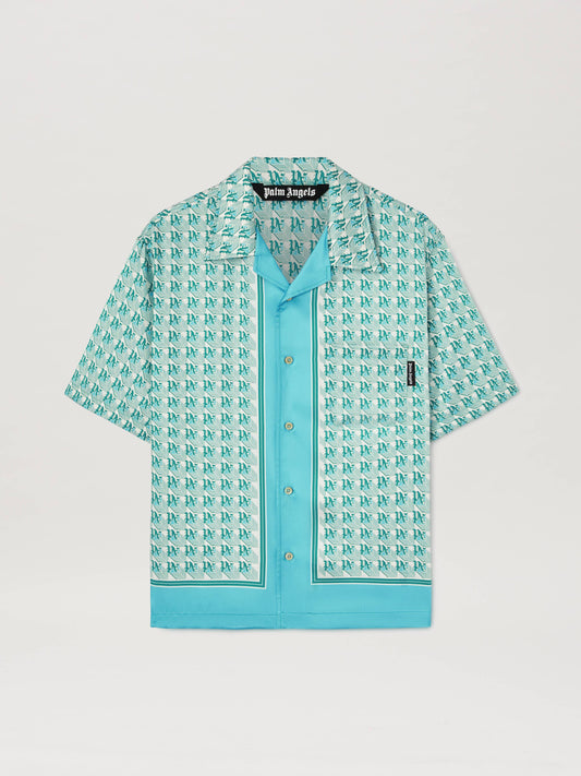 PALM ANGELS  PA DIAMONDS BOWLING SHIRT SS GREEN - IVO GREEN - IVORY PMGG005S25FAB001