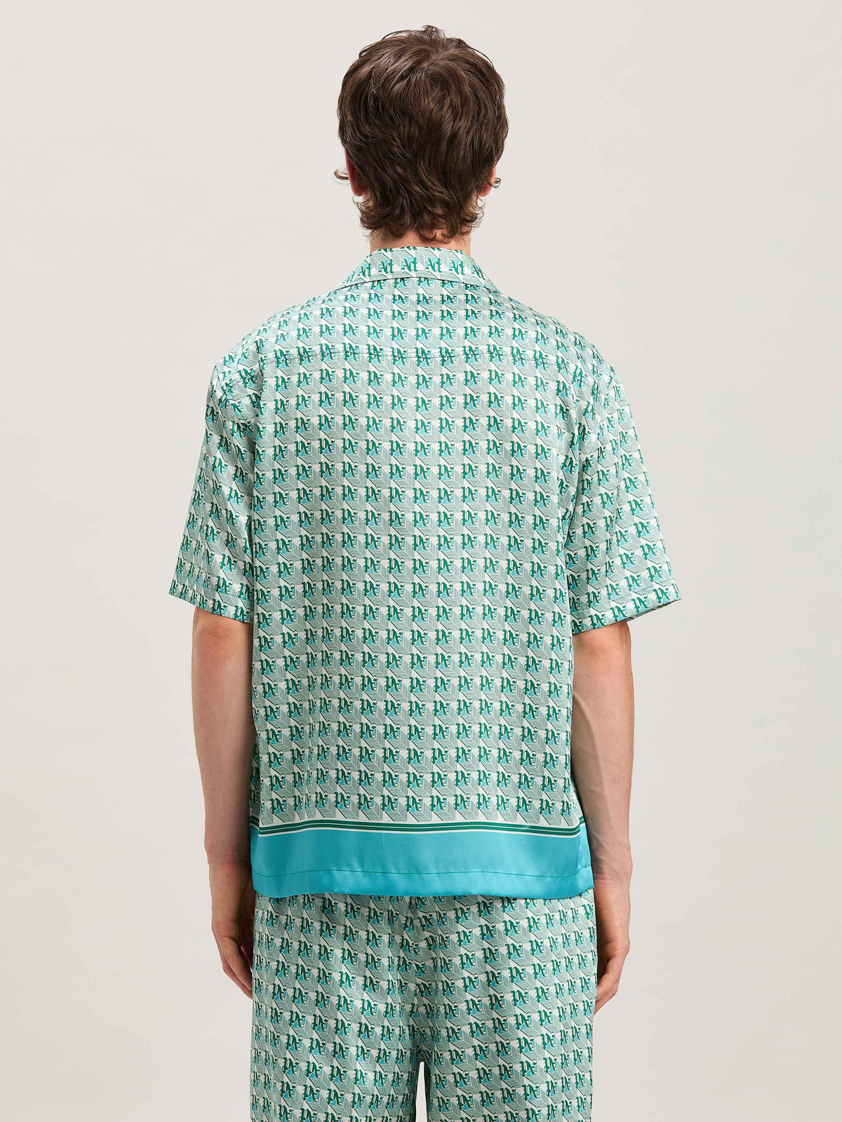 PALM ANGELS  PA DIAMONDS BOWLING SHIRT SS GREEN - IVO GREEN - IVORY PMGG005S25FAB001