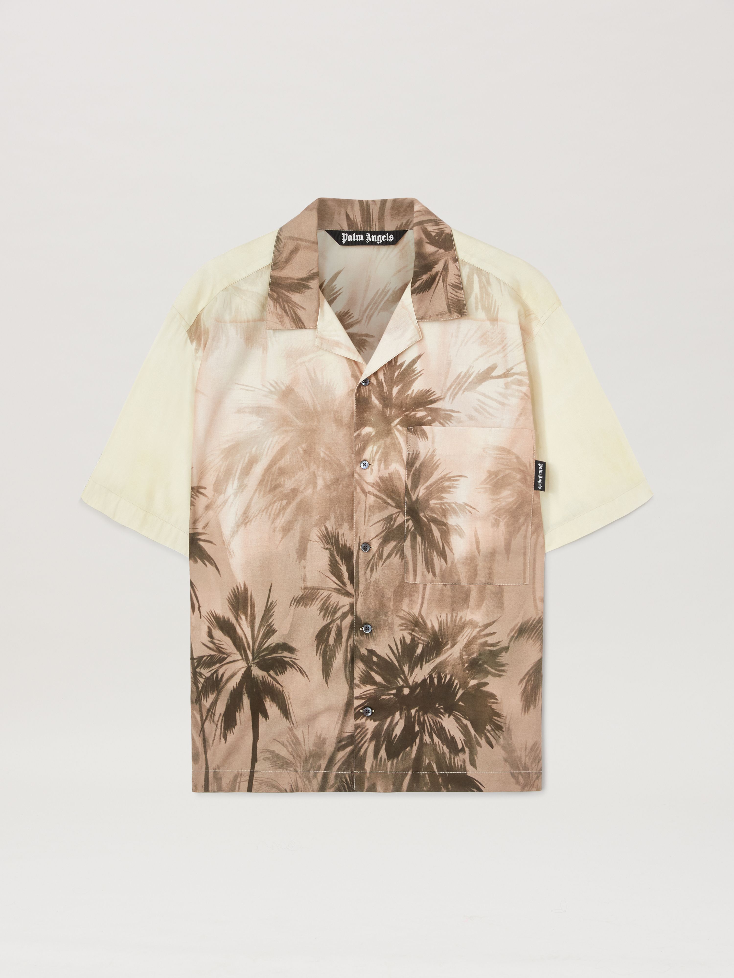 PALM ANGELS  SUNSET PALMS BOWLING SHIRT SS BEIGE - BL BEIGE - BLACK PMGG00AS25FAB002