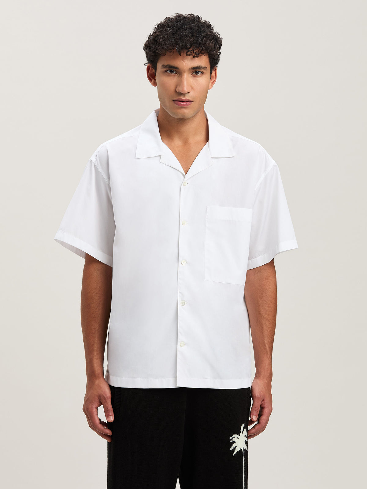 PALM ANGELS  CURVED LOGO CLASSIC SHIRT SS WHITE - BLA WHITE - BLACK PMGG00AS25FAB004