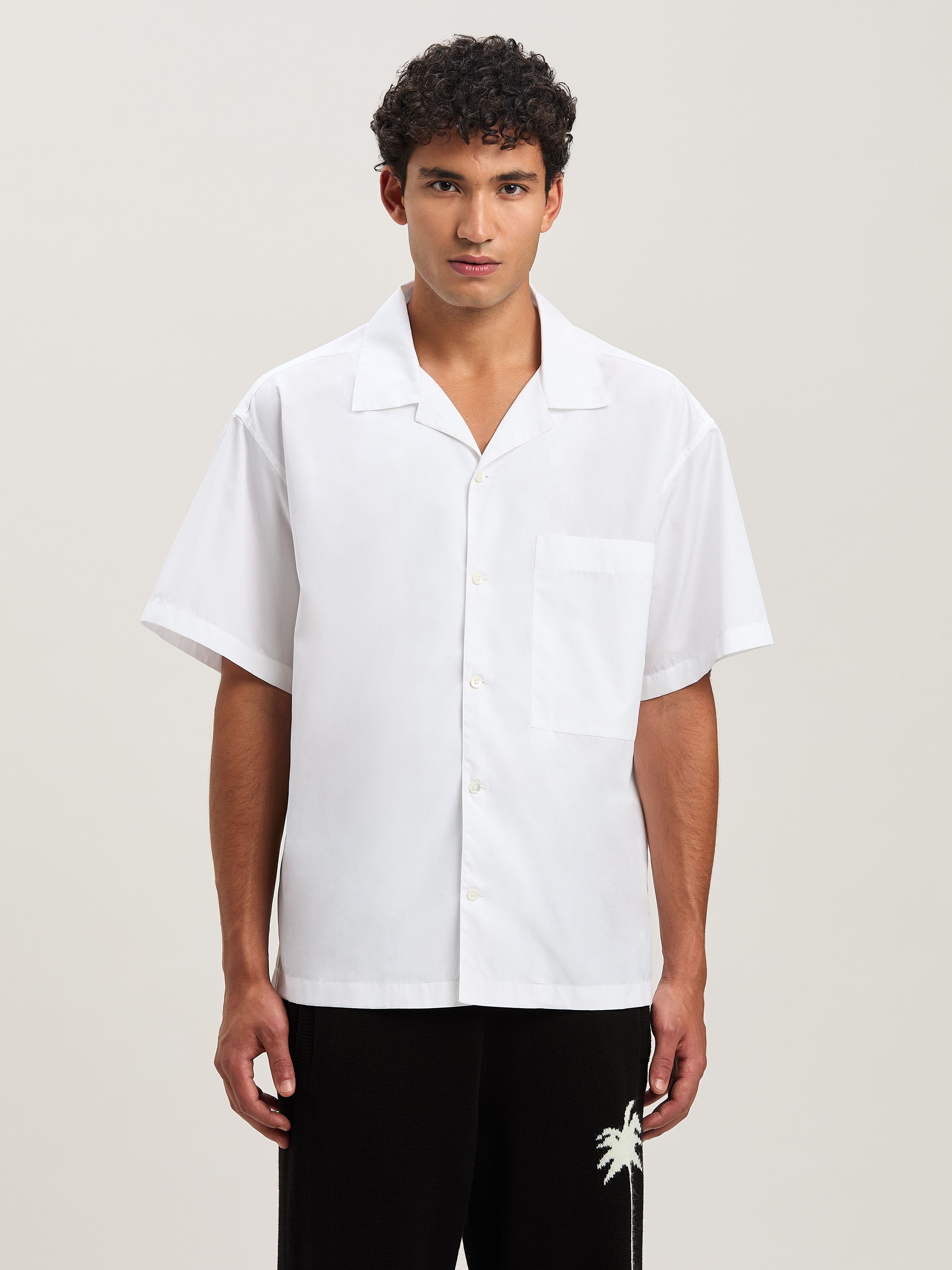 PALM ANGELS  CURVED LOGO CLASSIC SHIRT SS WHITE - BLA WHITE - BLACK PMGG00AS25FAB004
