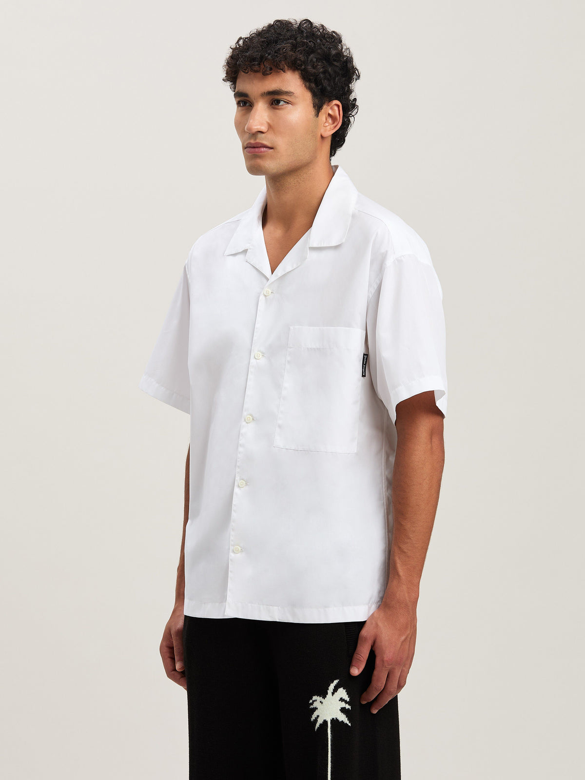 PALM ANGELS  CURVED LOGO CLASSIC SHIRT SS WHITE - BLA WHITE - BLACK PMGG00AS25FAB004