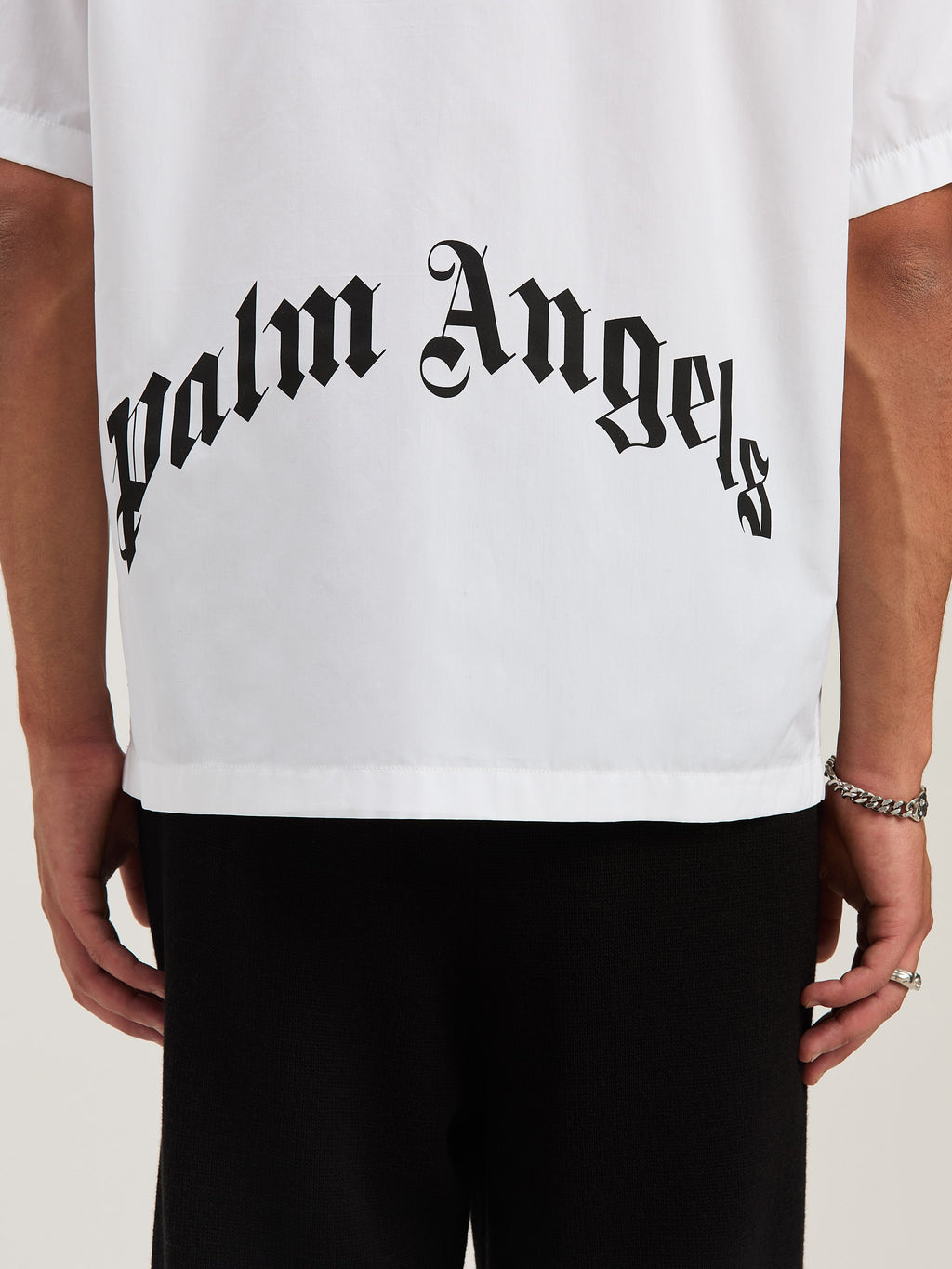 PALM ANGELS  CURVED LOGO CLASSIC SHIRT SS WHITE - BLA WHITE - BLACK PMGG00AS25FAB004