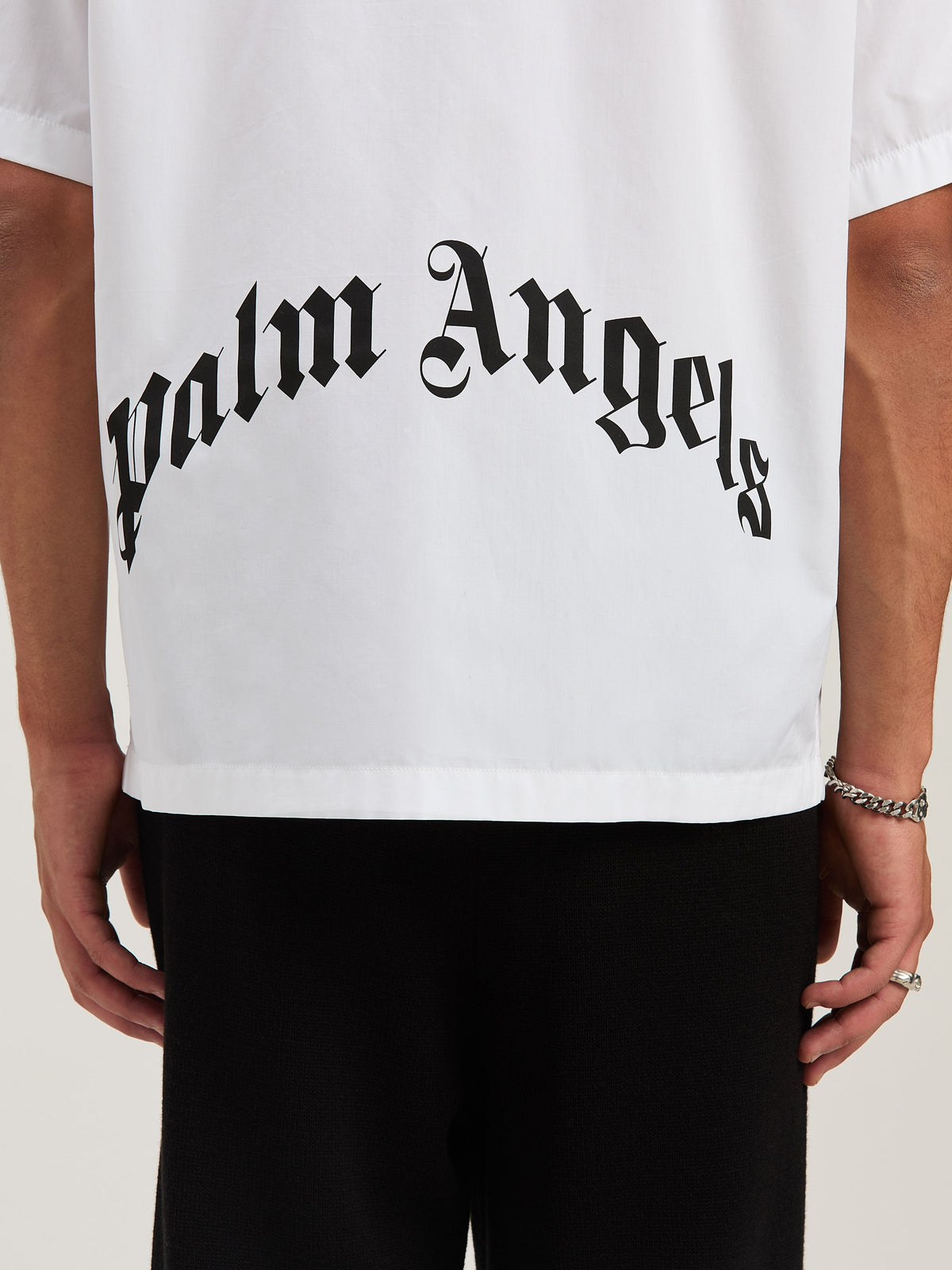 PALM ANGELS  CURVED LOGO CLASSIC SHIRT SS WHITE - BLA WHITE - BLACK PMGG00AS25FAB004