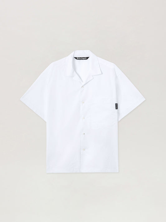 PALM ANGELS Back Curved Logo Bowling Shirt OFF WHITE BLACK PMGG00AS26FAB001
