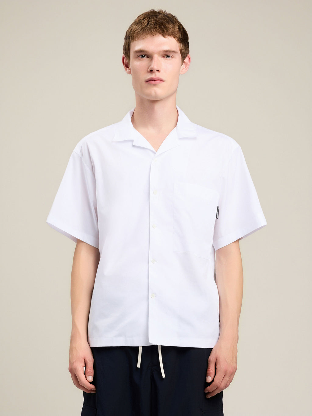 PALM ANGELS Back Curved Logo Bowling Shirt OFF WHITE BLACK PMGG00AS26FAB001