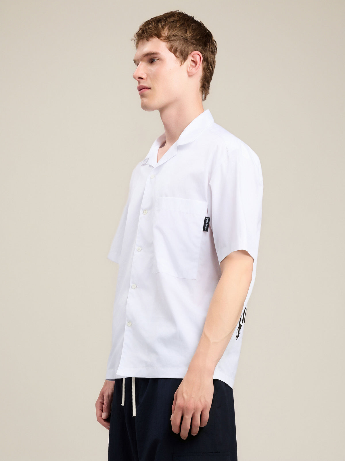 PALM ANGELS Back Curved Logo Bowling Shirt OFF WHITE BLACK PMGG00AS26FAB001