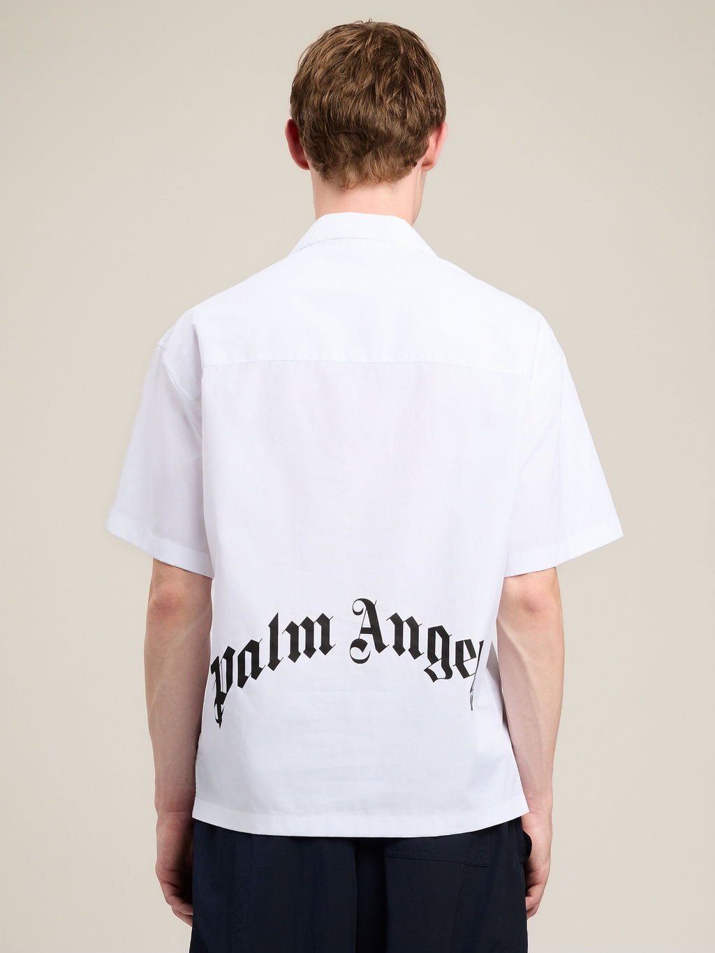 PALM ANGELS Back Curved Logo Bowling Shirt OFF WHITE BLACK PMGG00AS26FAB001