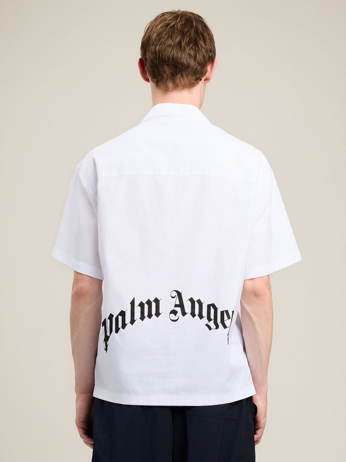 PALM ANGELS Back Curved Logo Bowling Shirt OFF WHITE BLACK PMGG00AS26FAB001