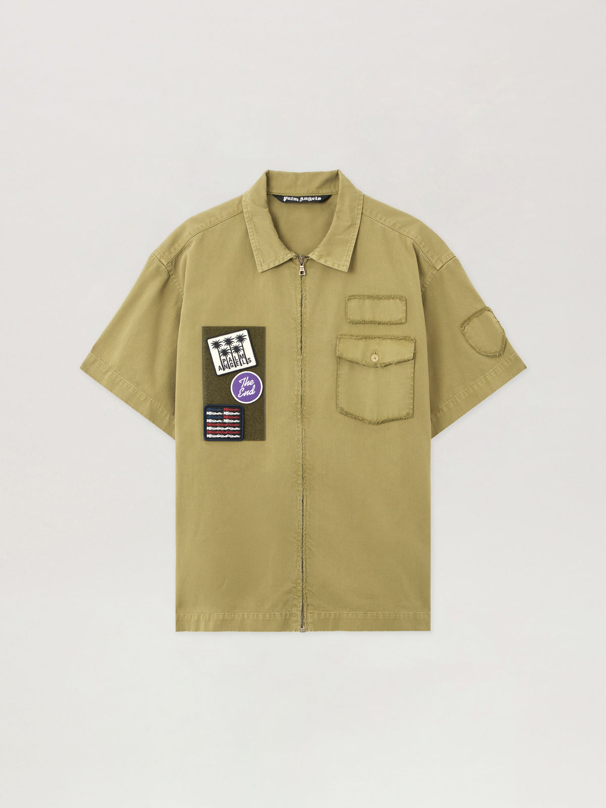 PALM ANGELS Military Patch Zipped Shirt ARMY GREEN - MULTICOLOR PMGG00BF25FAB001