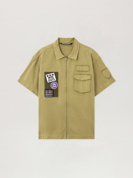 PALM ANGELS Military Patch Zipped Shirt ARMY GREEN - MULTICOLOR PMGG00BF25FAB001