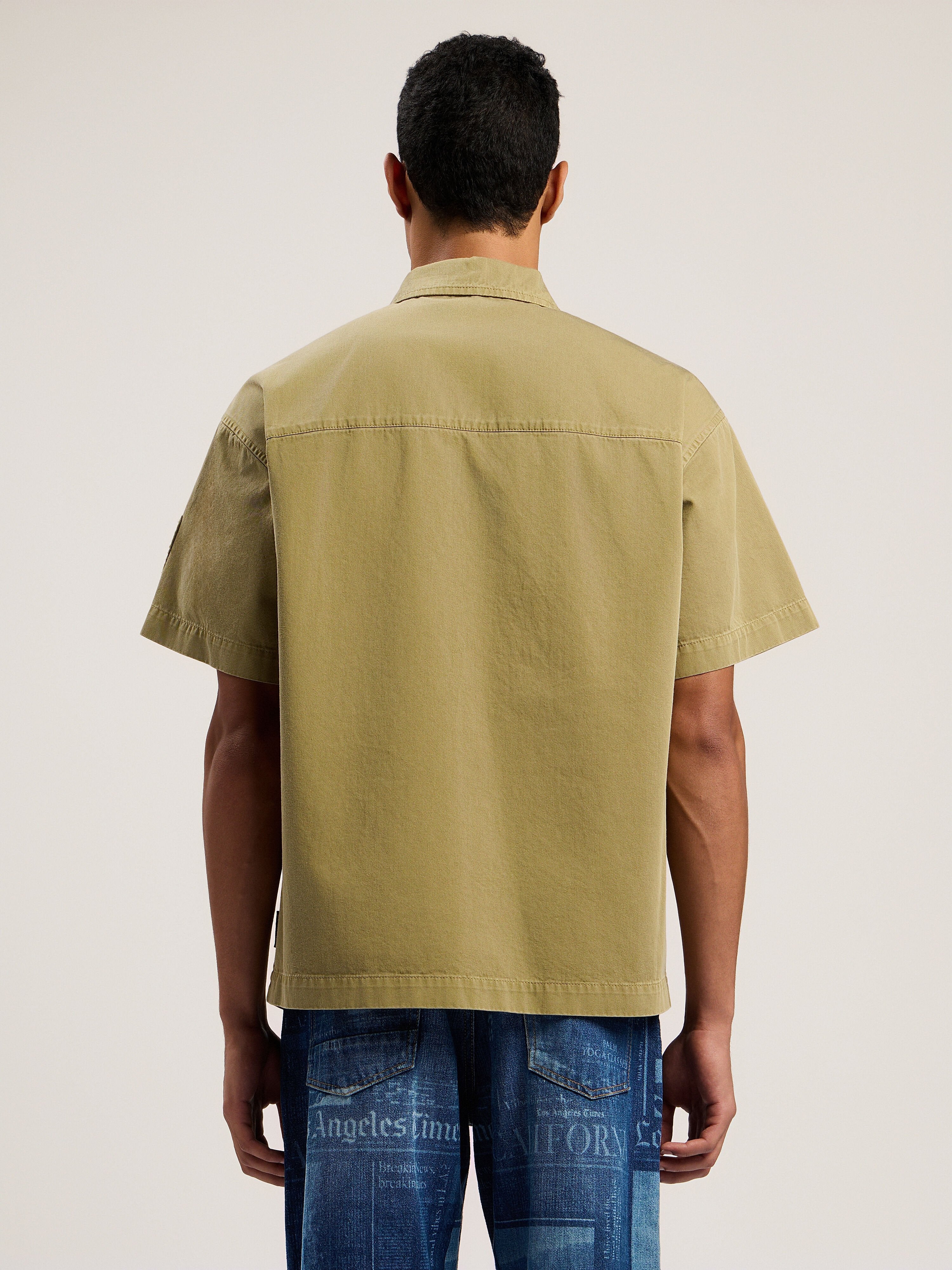 PALM ANGELS Military Patch Zipped Shirt ARMY GREEN - MULTICOLOR PMGG00BF25FAB001