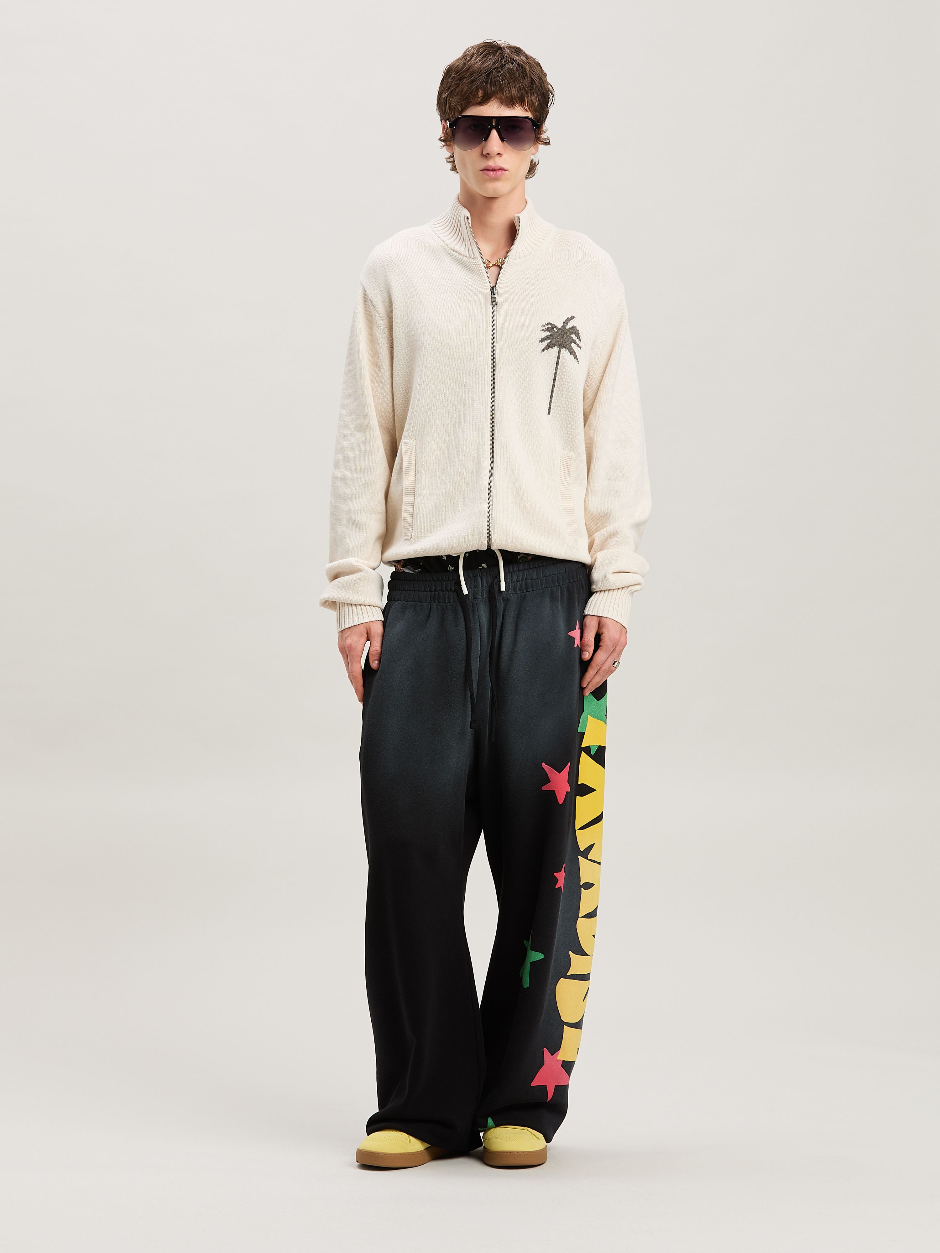PALM ANGELS  PALMS KNIT TRACK TOP OFF WHITE - GREY ME OFF WHITE - GREY MELANGE PMHA061S25KNI001