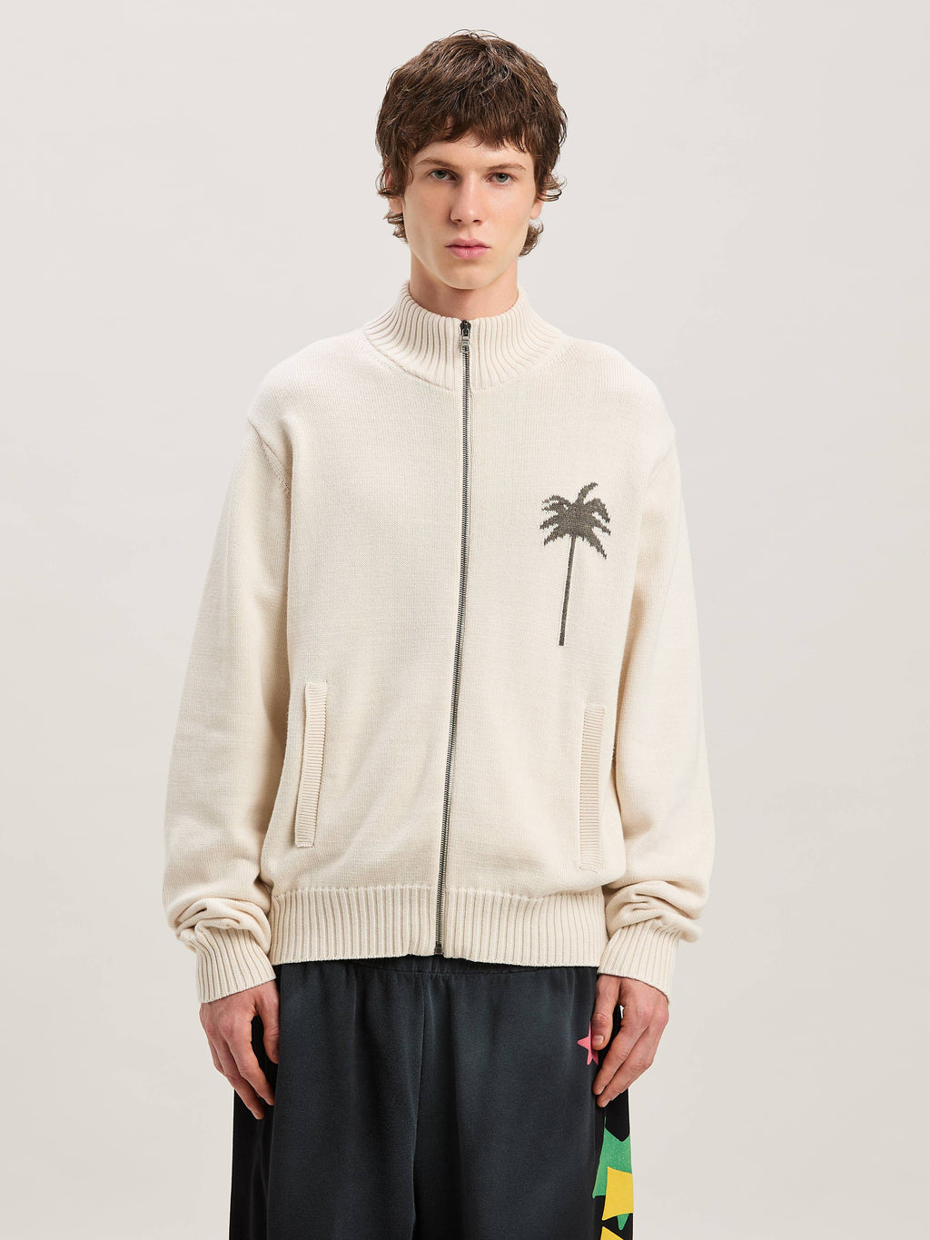 PALM ANGELS  PALMS KNIT TRACK TOP OFF WHITE - GREY ME OFF WHITE - GREY MELANGE PMHA061S25KNI001