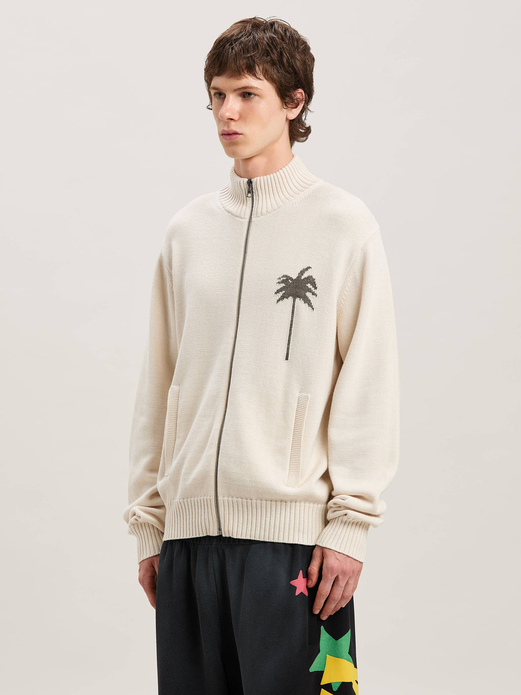 PALM ANGELS  PALMS KNIT TRACK TOP OFF WHITE - GREY ME OFF WHITE - GREY MELANGE PMHA061S25KNI001