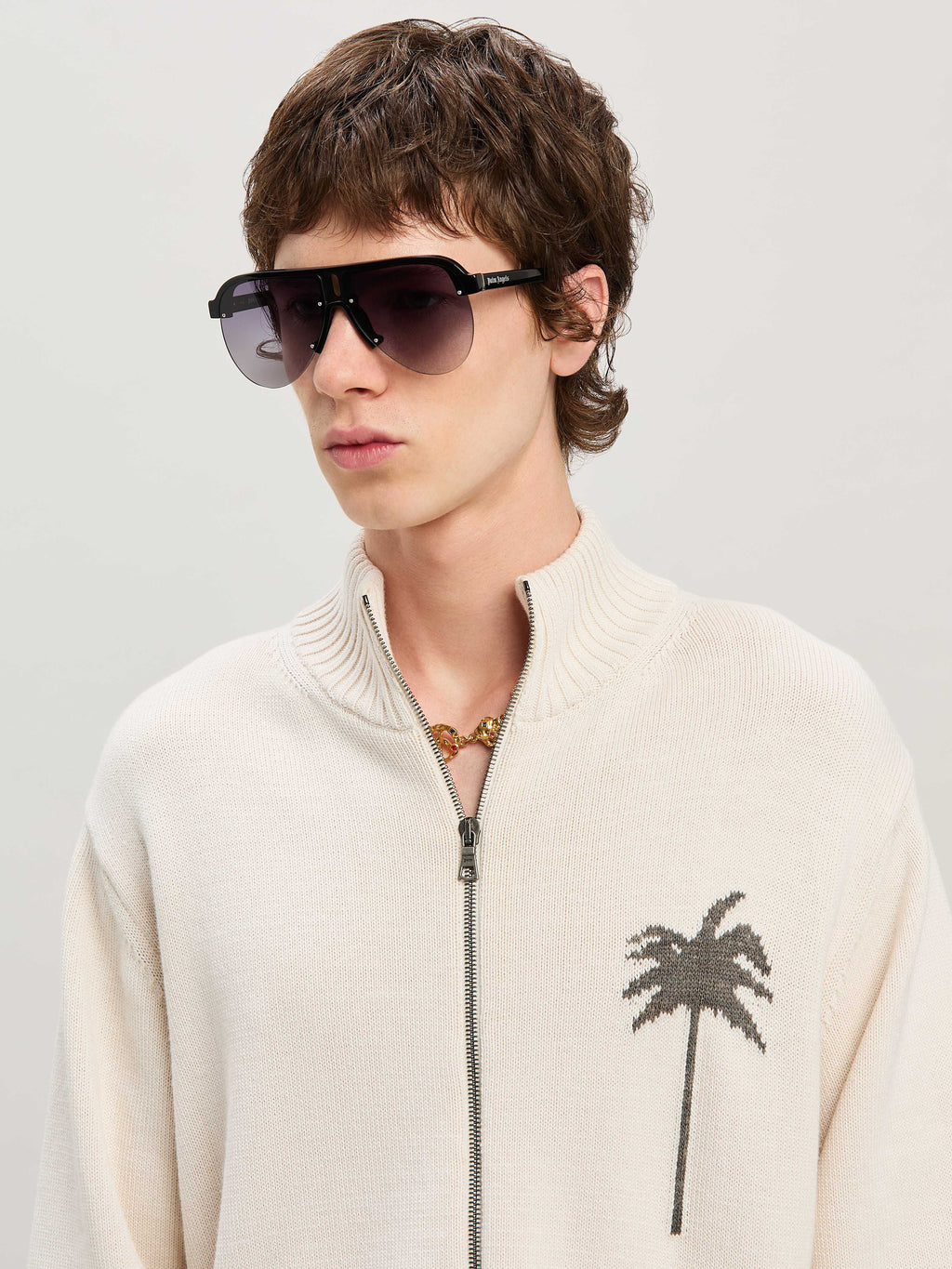 PALM ANGELS  PALMS KNIT TRACK TOP OFF WHITE - GREY ME OFF WHITE - GREY MELANGE PMHA061S25KNI001