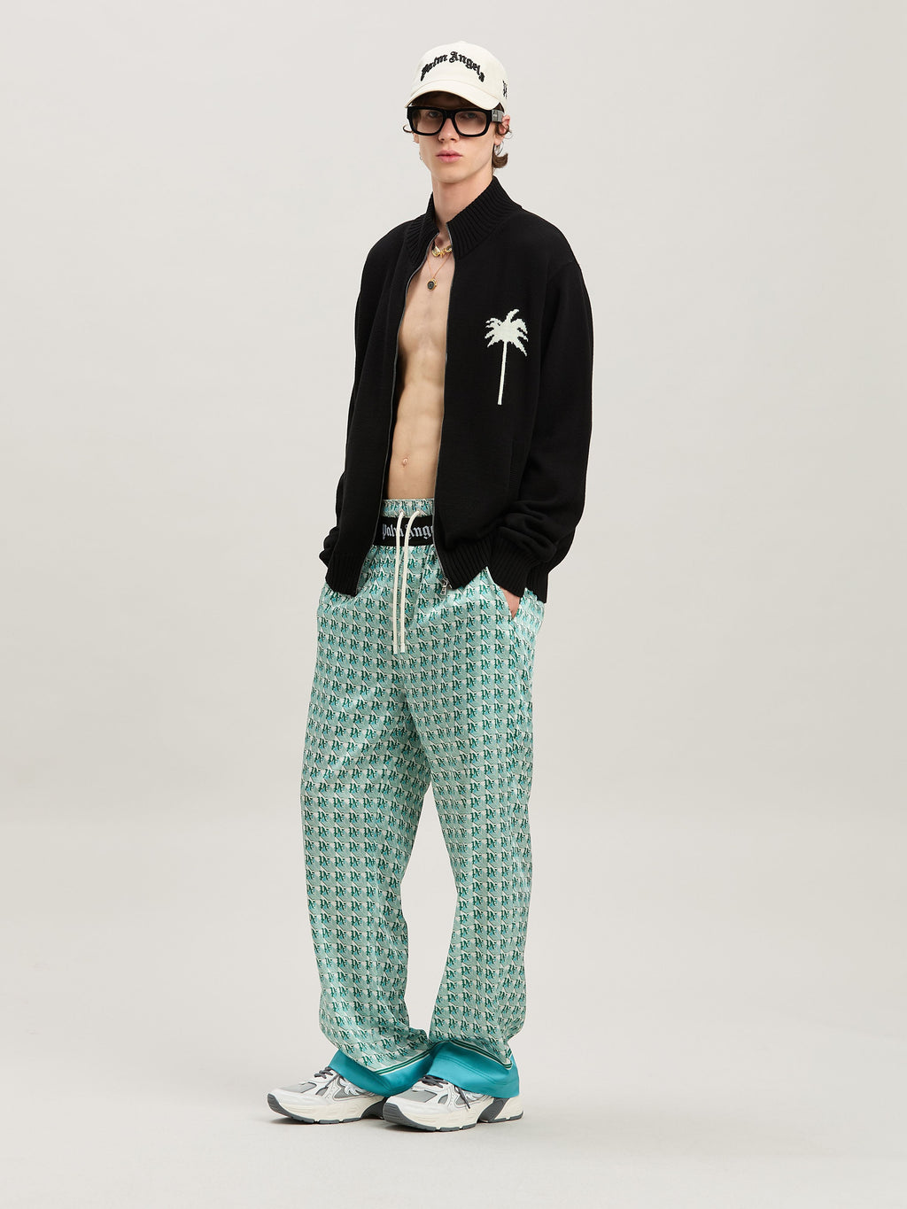 PALM ANGELS  PALMS KNIT TRACK TOP BLACK - OFF WHITE PMHA061S25KNI001