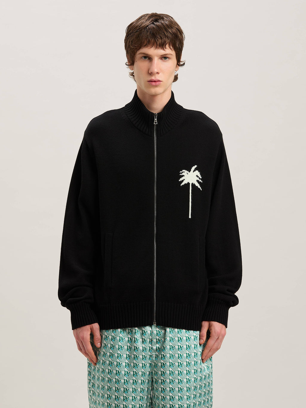 PALM ANGELS  PALMS KNIT TRACK TOP BLACK - OFF WHITE PMHA061S25KNI001