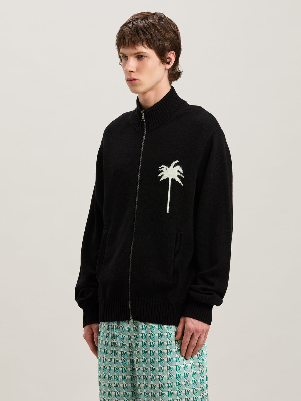 PALM ANGELS  PALMS KNIT TRACK TOP BLACK - OFF WHITE PMHA061S25KNI001